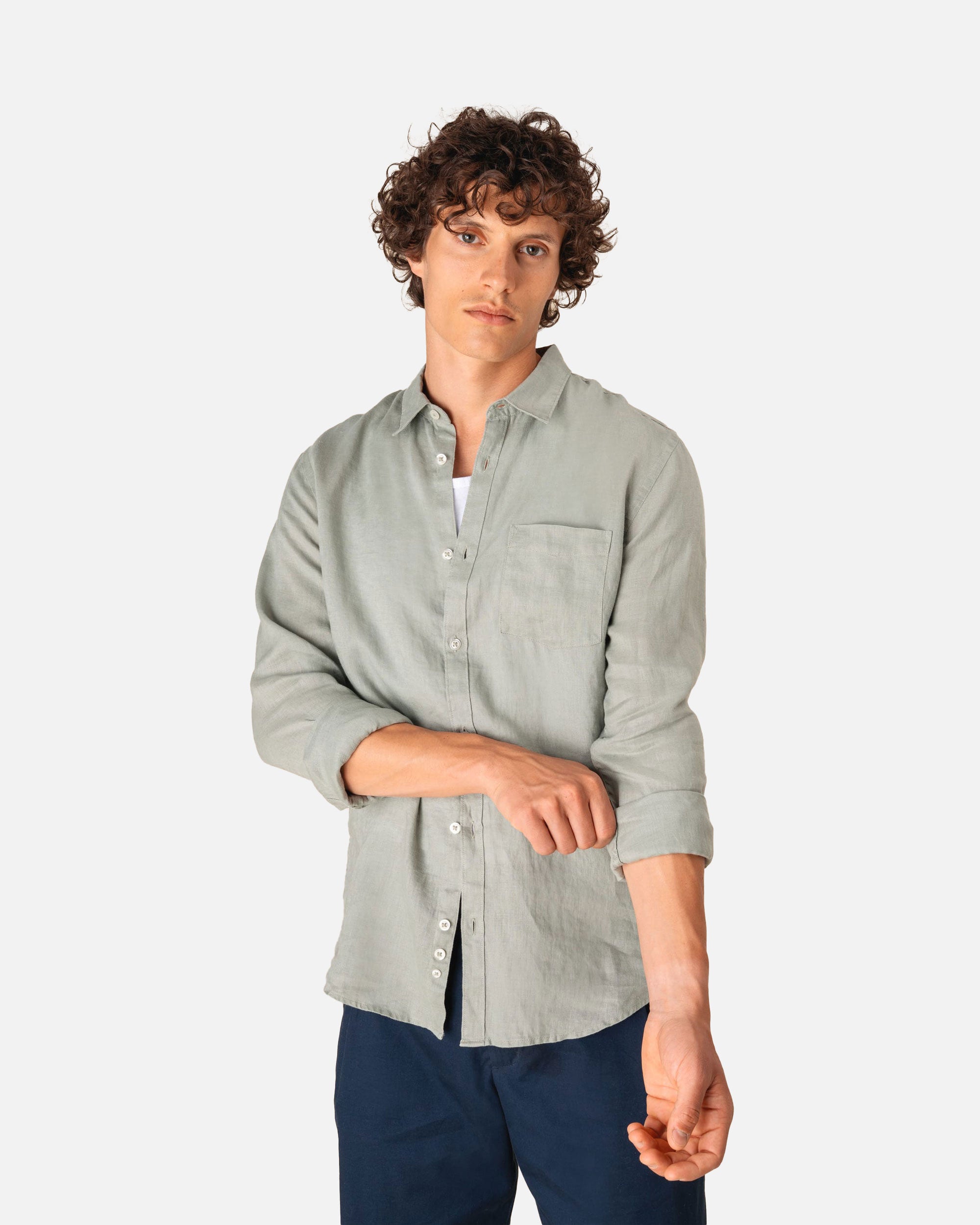 Leichtes Herren Leinenhemd Almond Green von VIVID