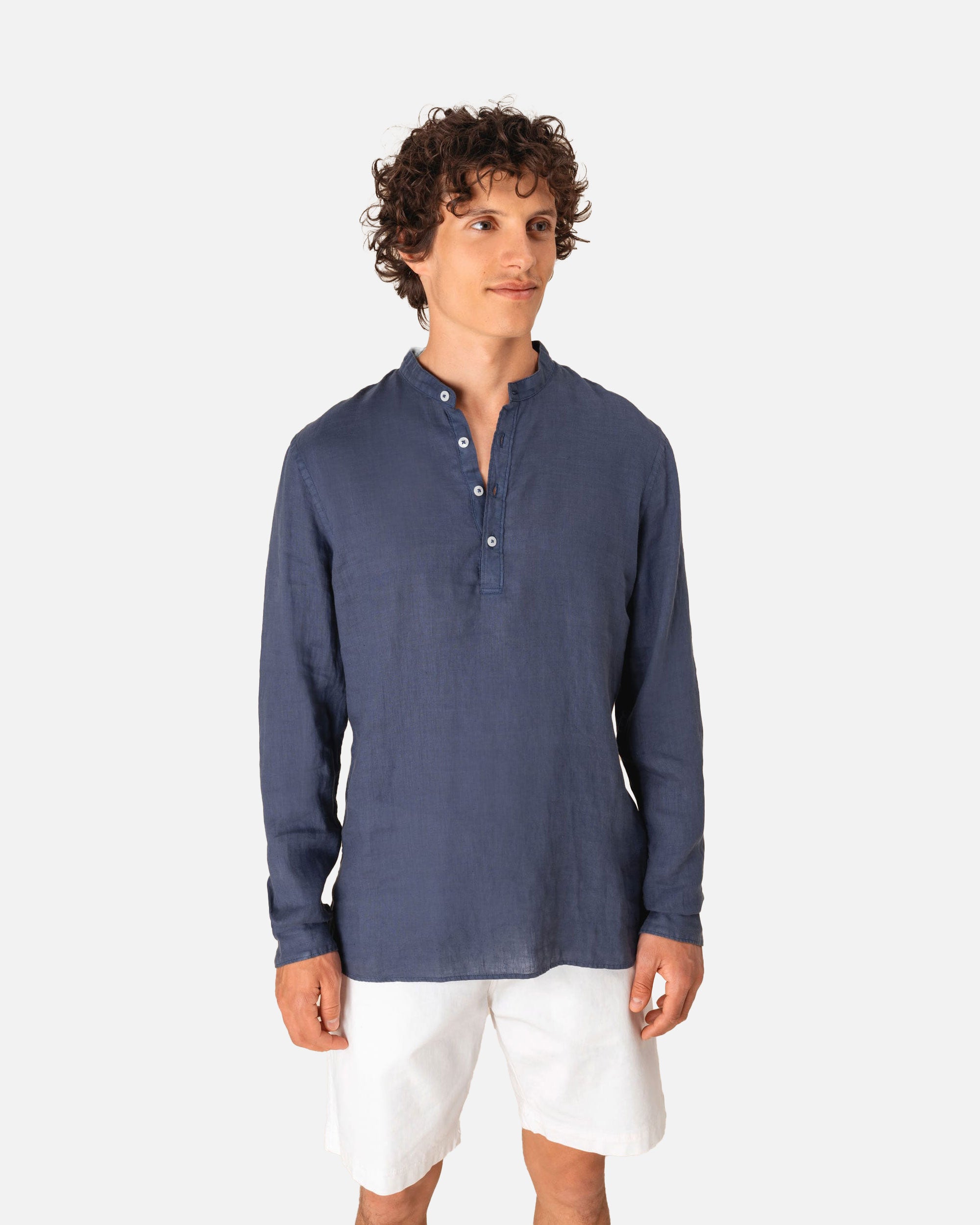 Ausgewaschenes Herren Leinenhemd Navy Blue von VIVID