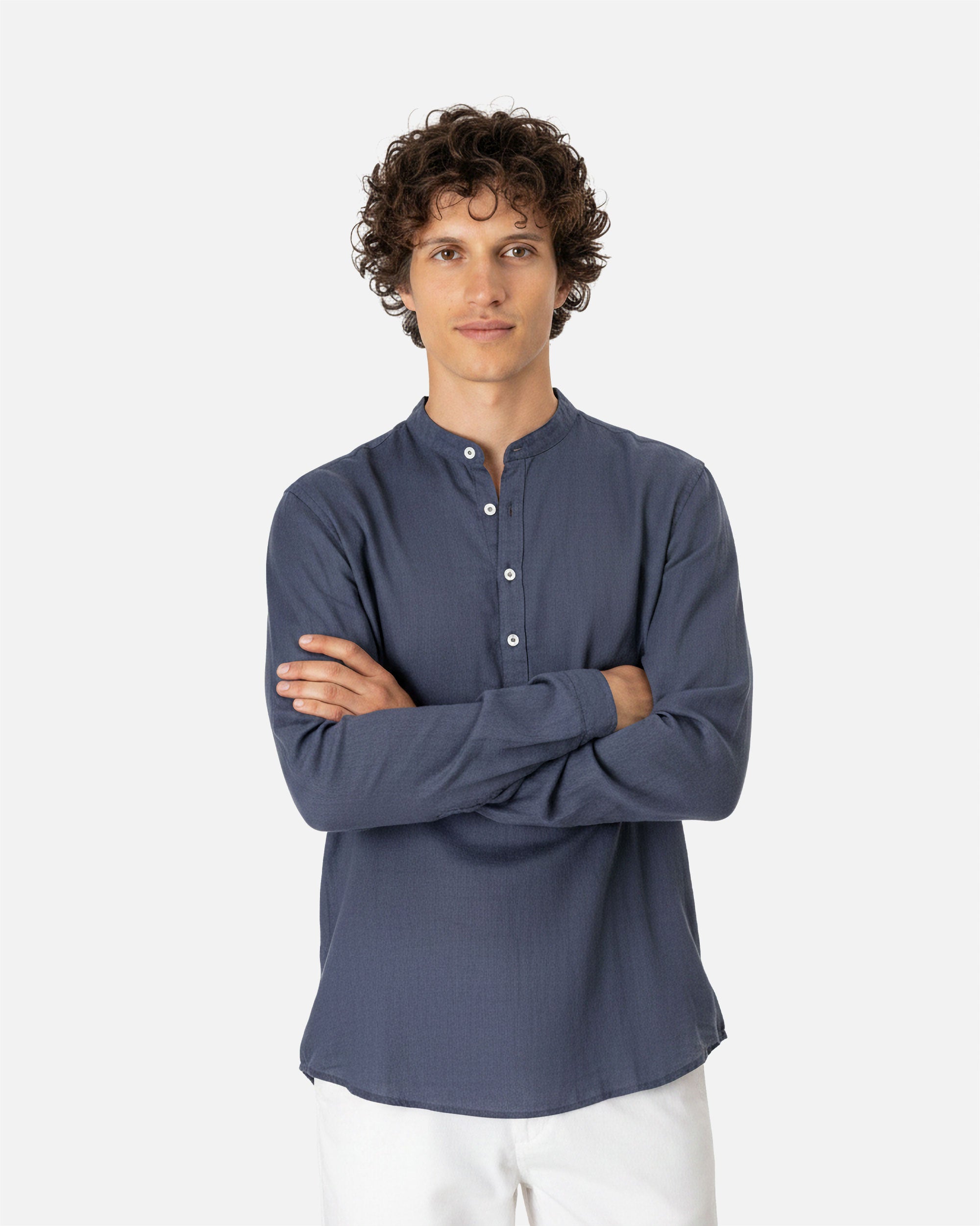 Ausgewaschenes Herren Leinenhemd Navy Blue von VIVID