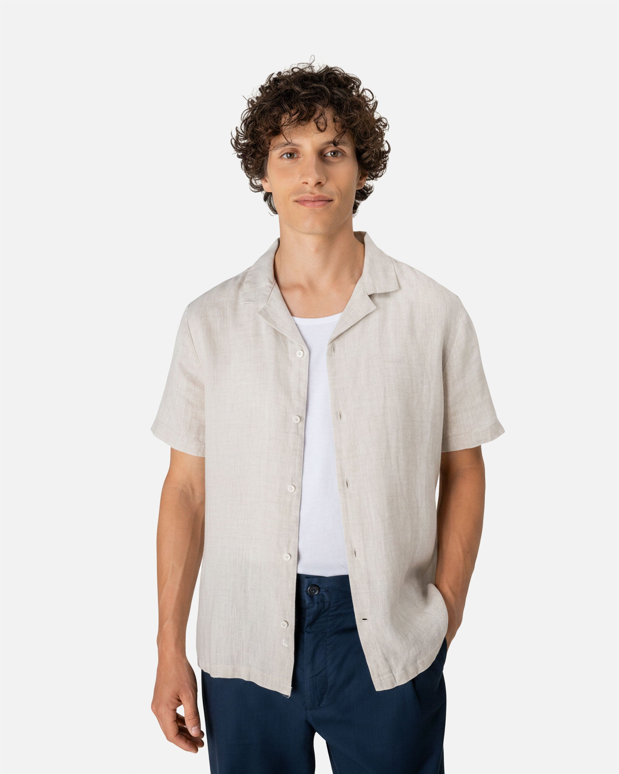 Leichtes Herren Kurzarm Leinenhemd White Sand von VIVID