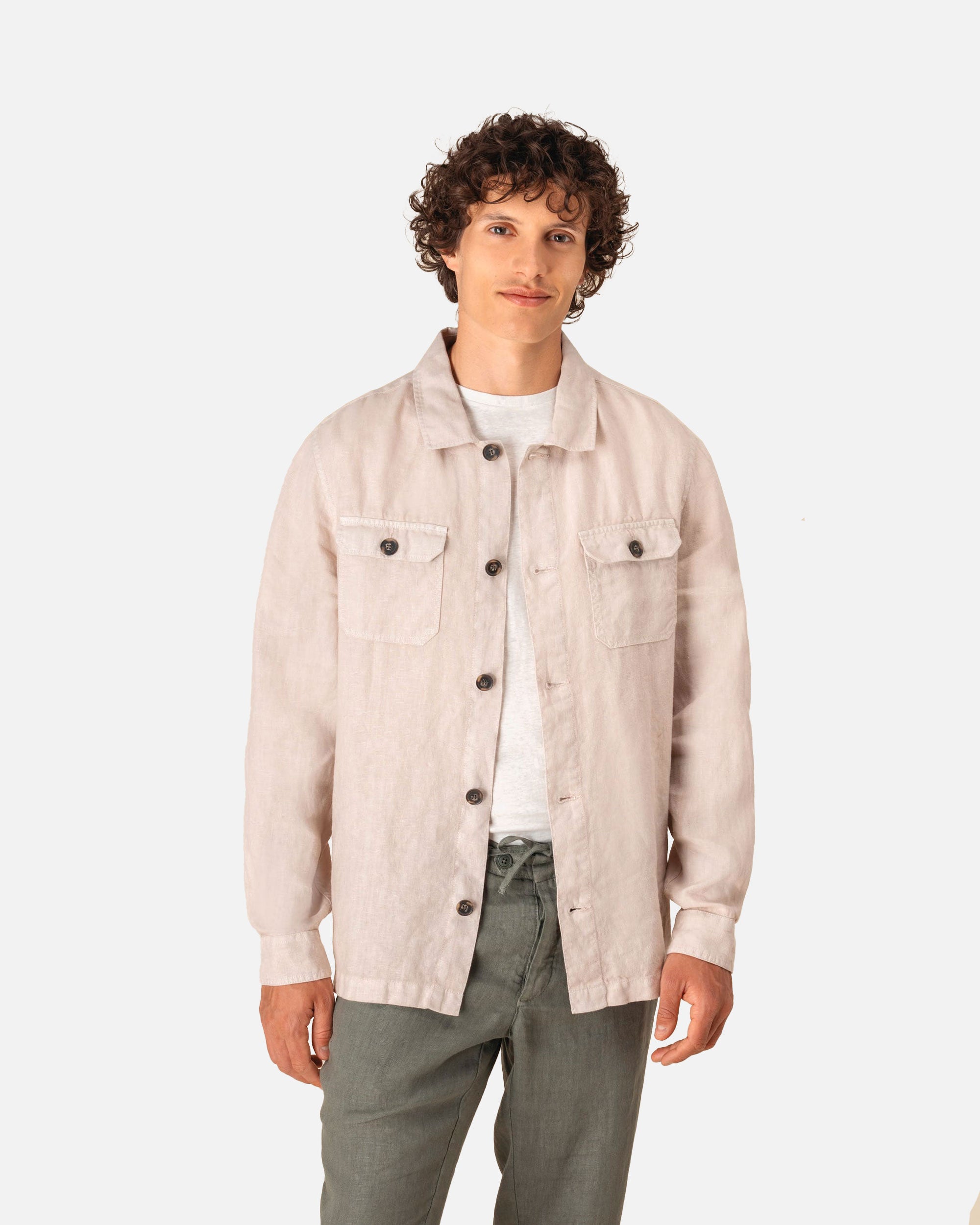 Ausgewaschene Herren Leinen Hemdjacke White Sand von VIVID