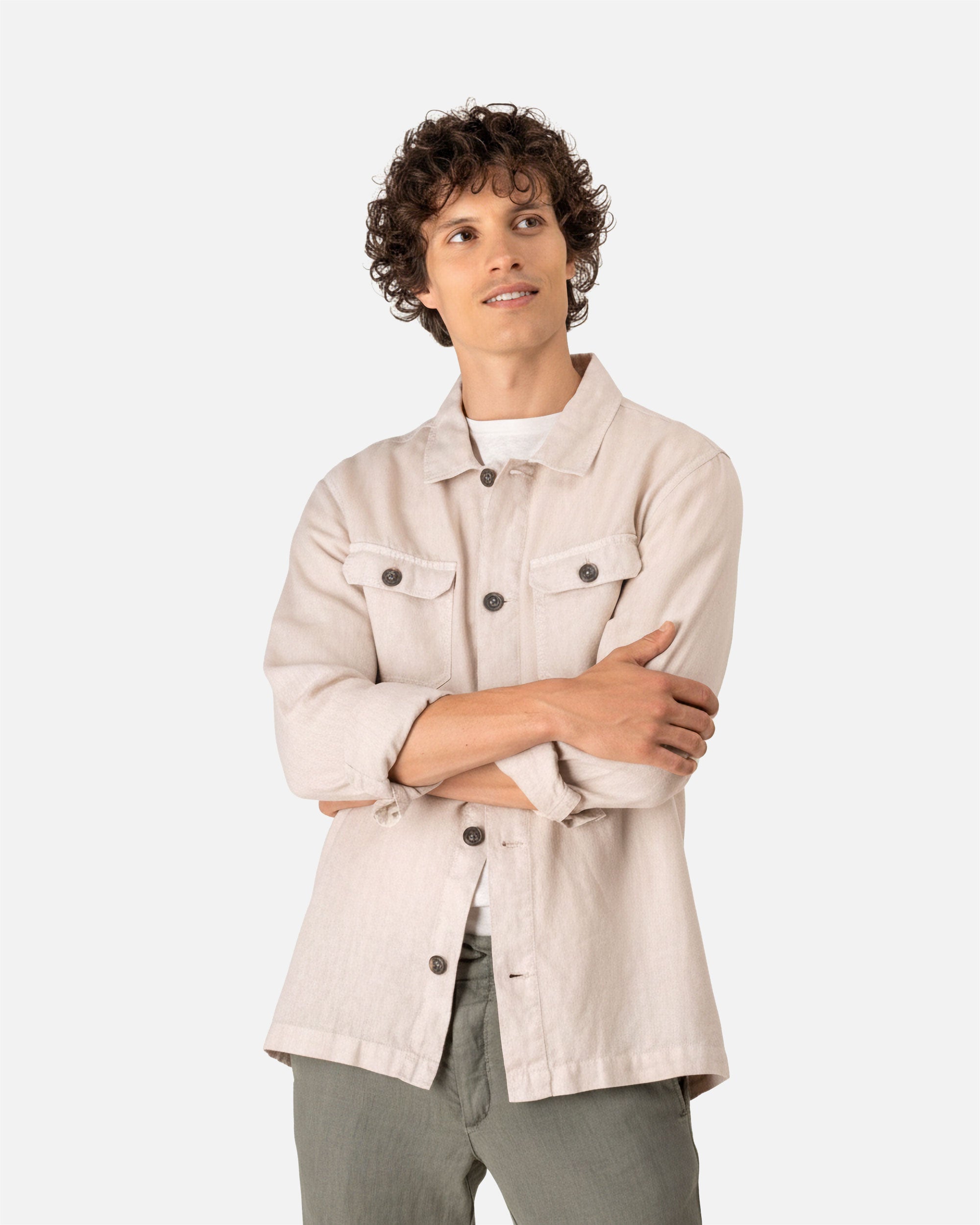 Ausgewaschene Herren Leinen Hemdjacke White Sand von VIVID