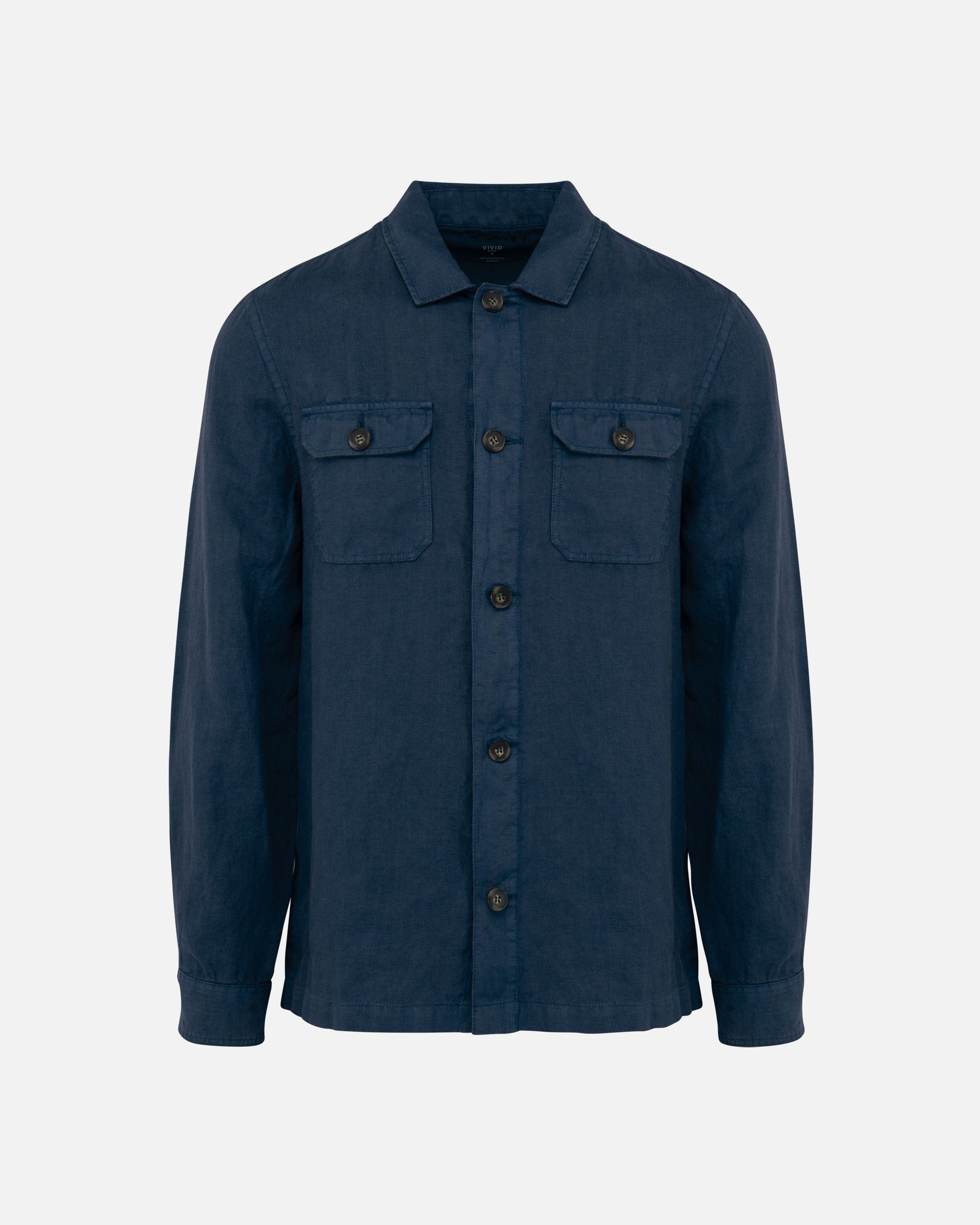 Ausgewaschene Herren Leinen Hemdjacke Navy Blue von VIVID