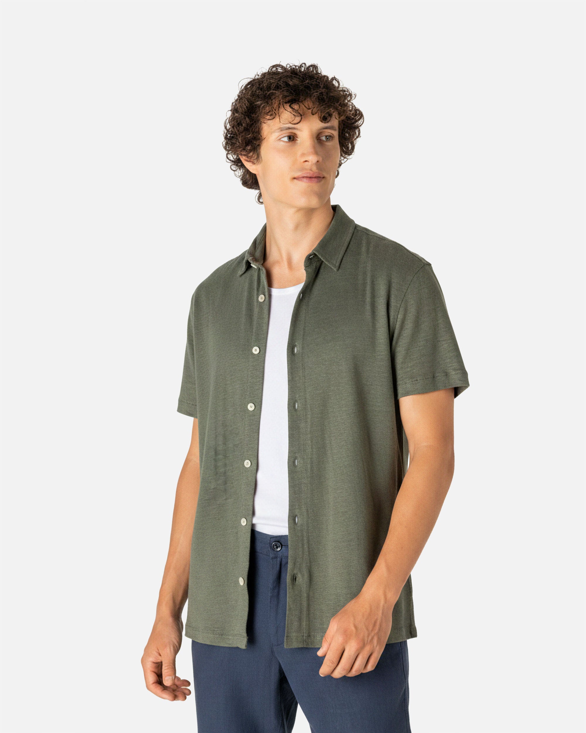 Klassisches Herren Kurzarm Leinenhemd Khaki von VIVID
