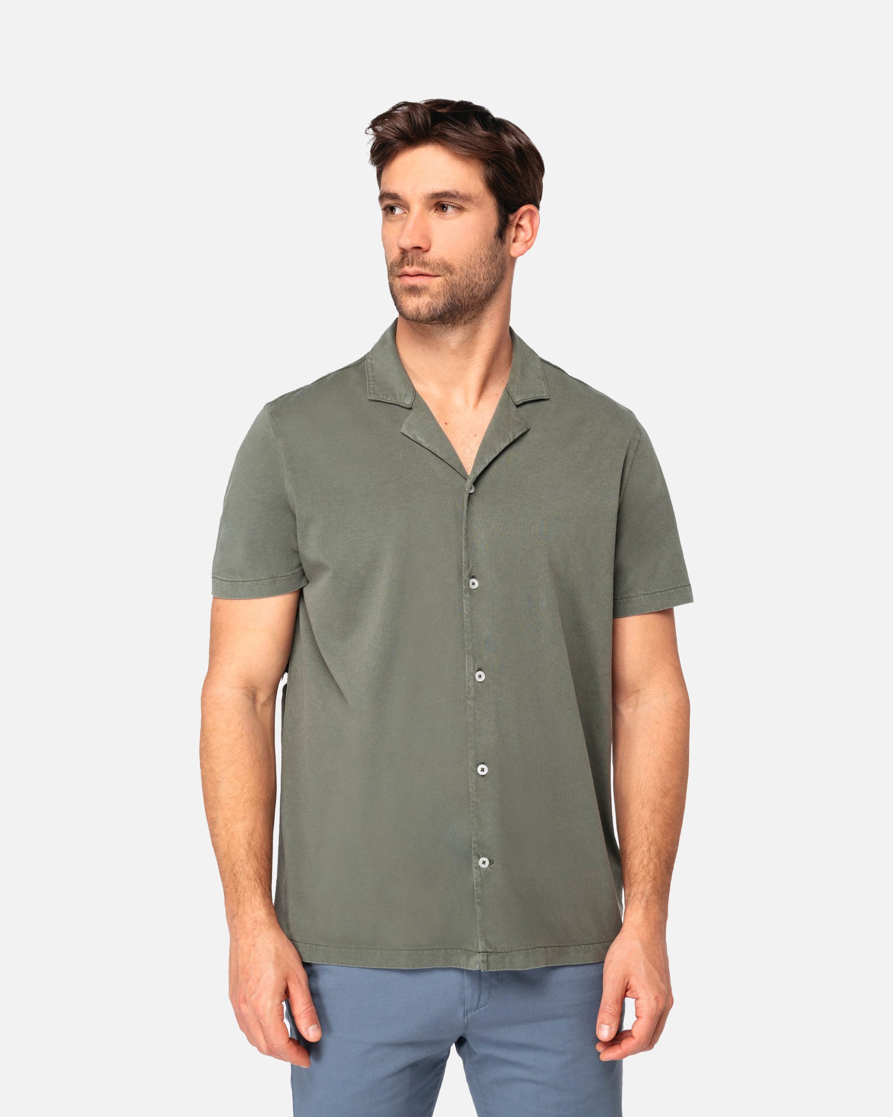 Ausgewaschenes Herren Kurzarm Hemd Khaki von VIVID