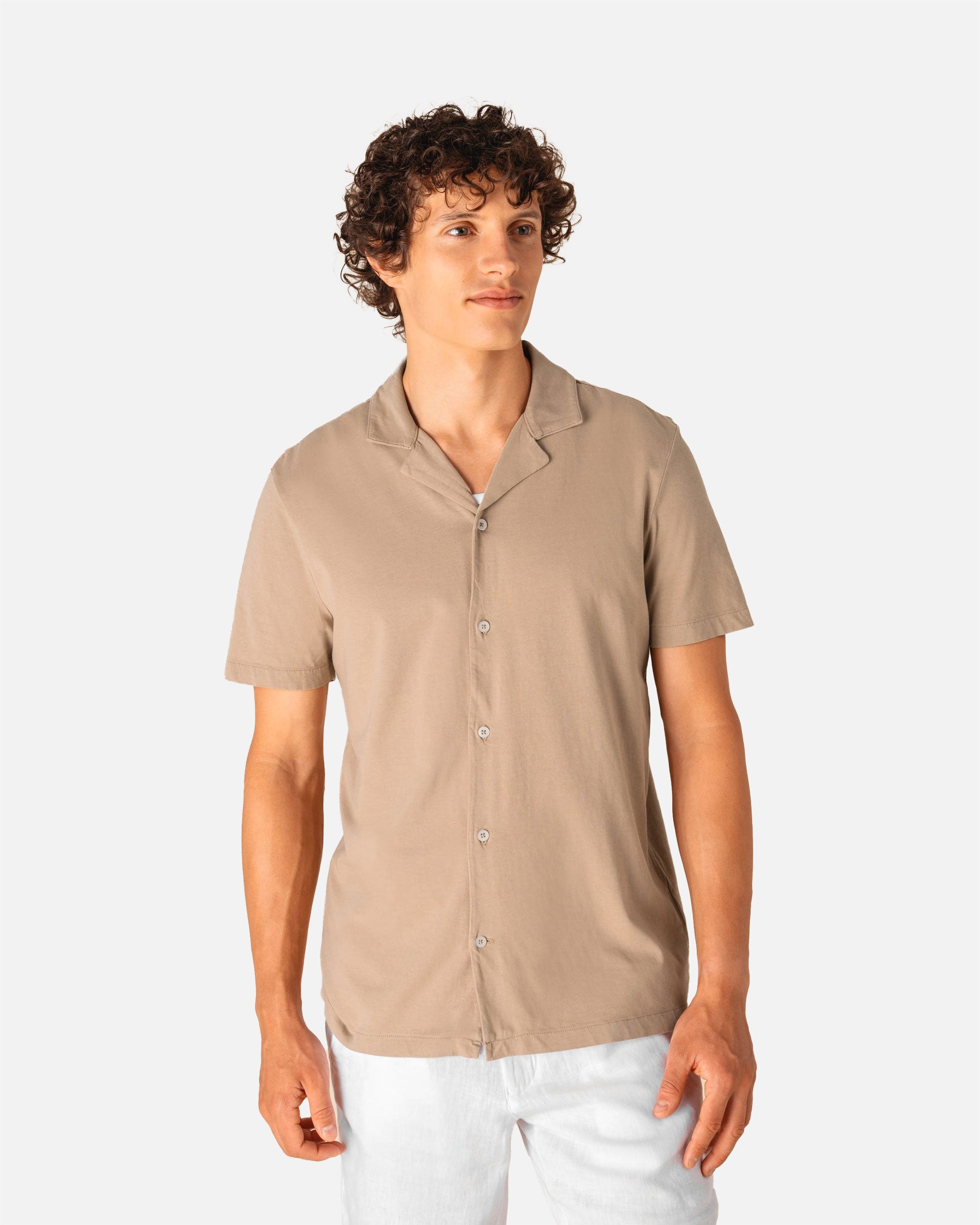 Ausgewaschenes Herren Kurzarm Hemd Cream Coffee von VIVID