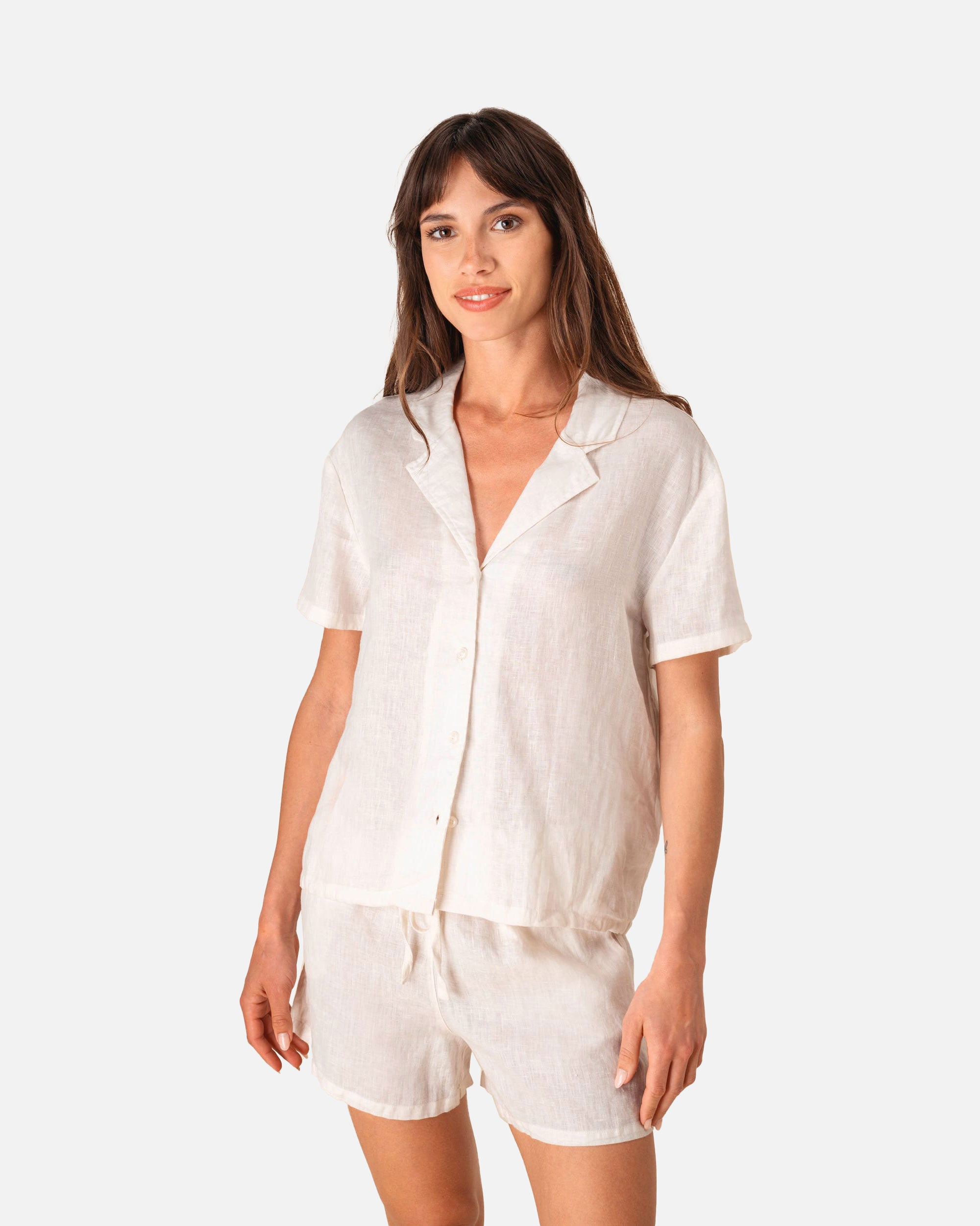 Damen Leinenhemd mit kurzen Ärmeln Ivory von VIVID