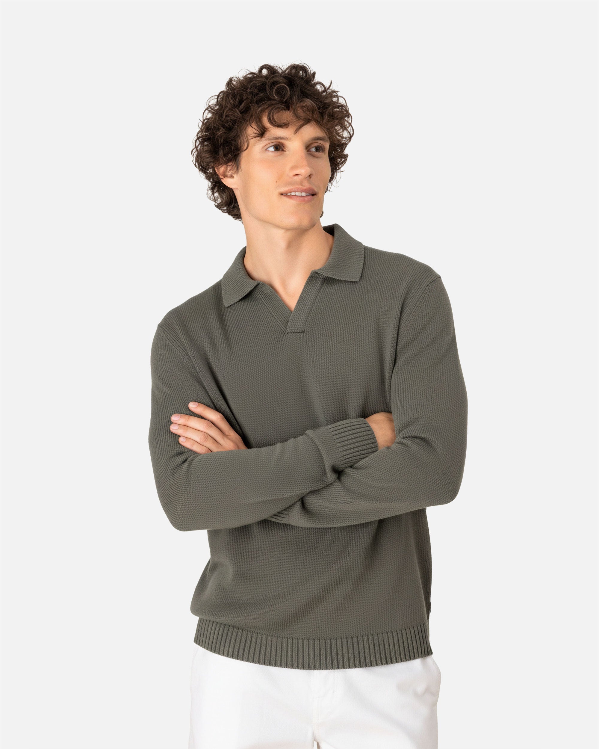 Herren Pullover mit Polokragen Khaki von VIVID