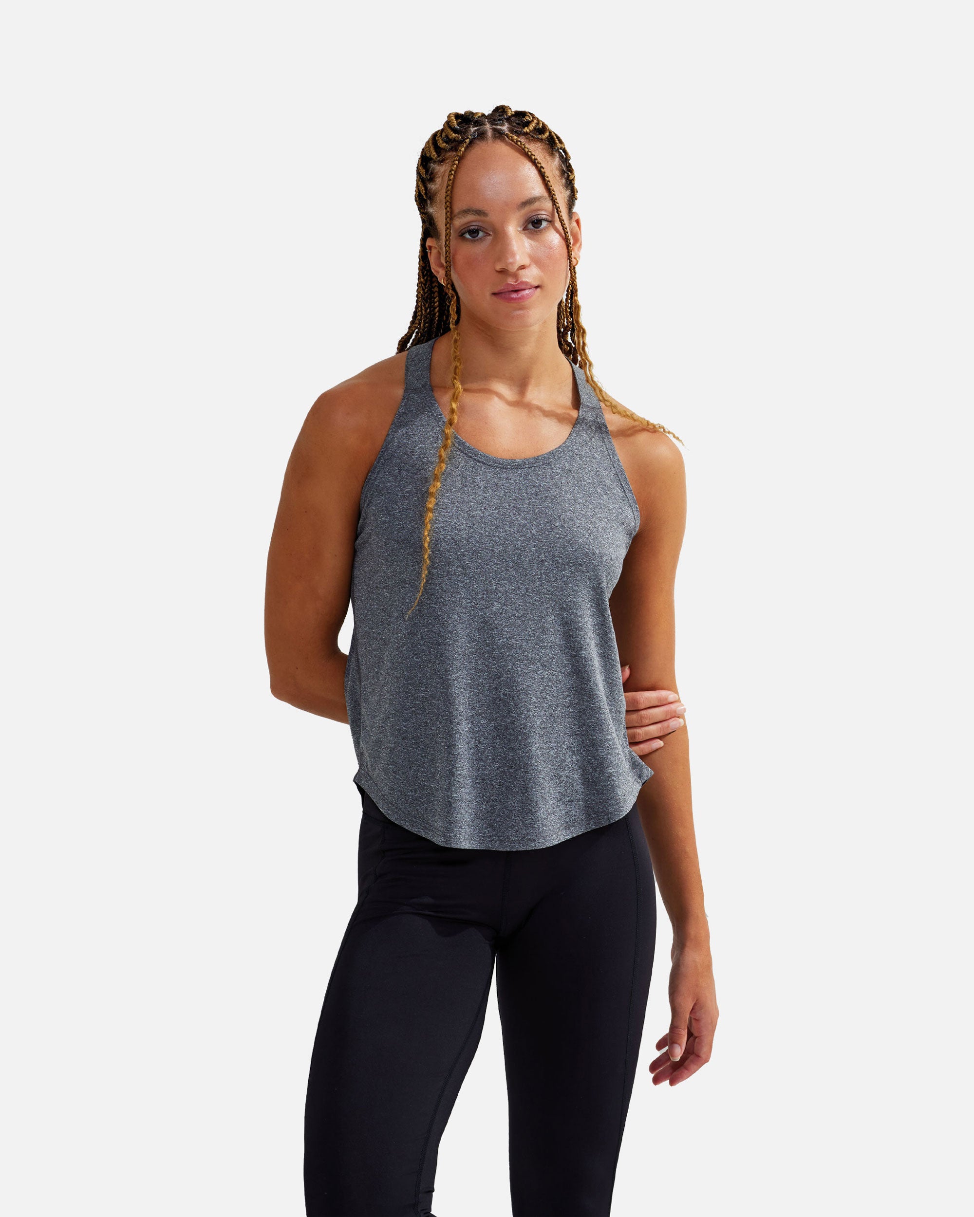Damen Sport Tanktop mit doppelt gekreuztem Band Black Melange von VIVID