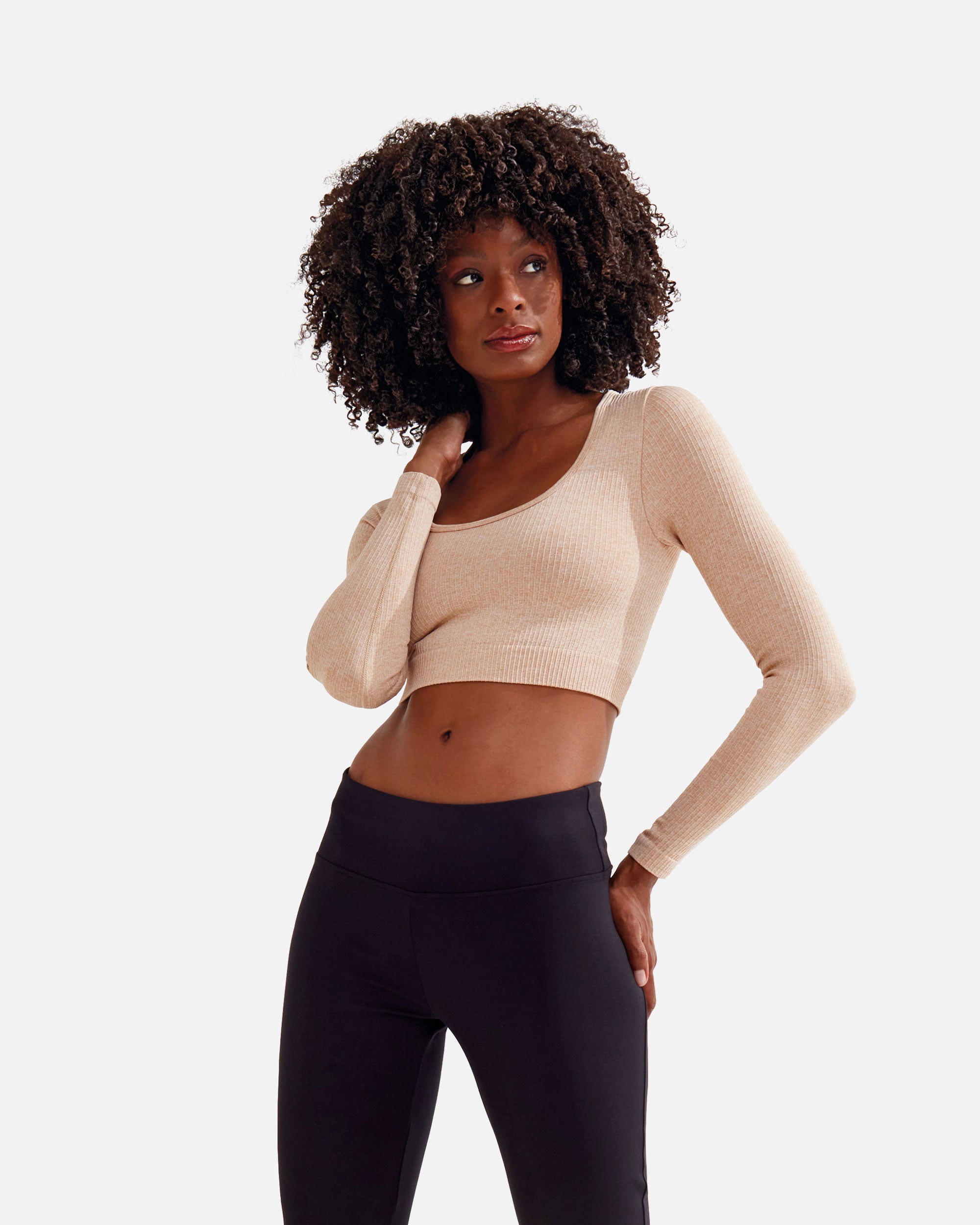 Damen Ribbed Sport Langarmshirt Nude von VIVID