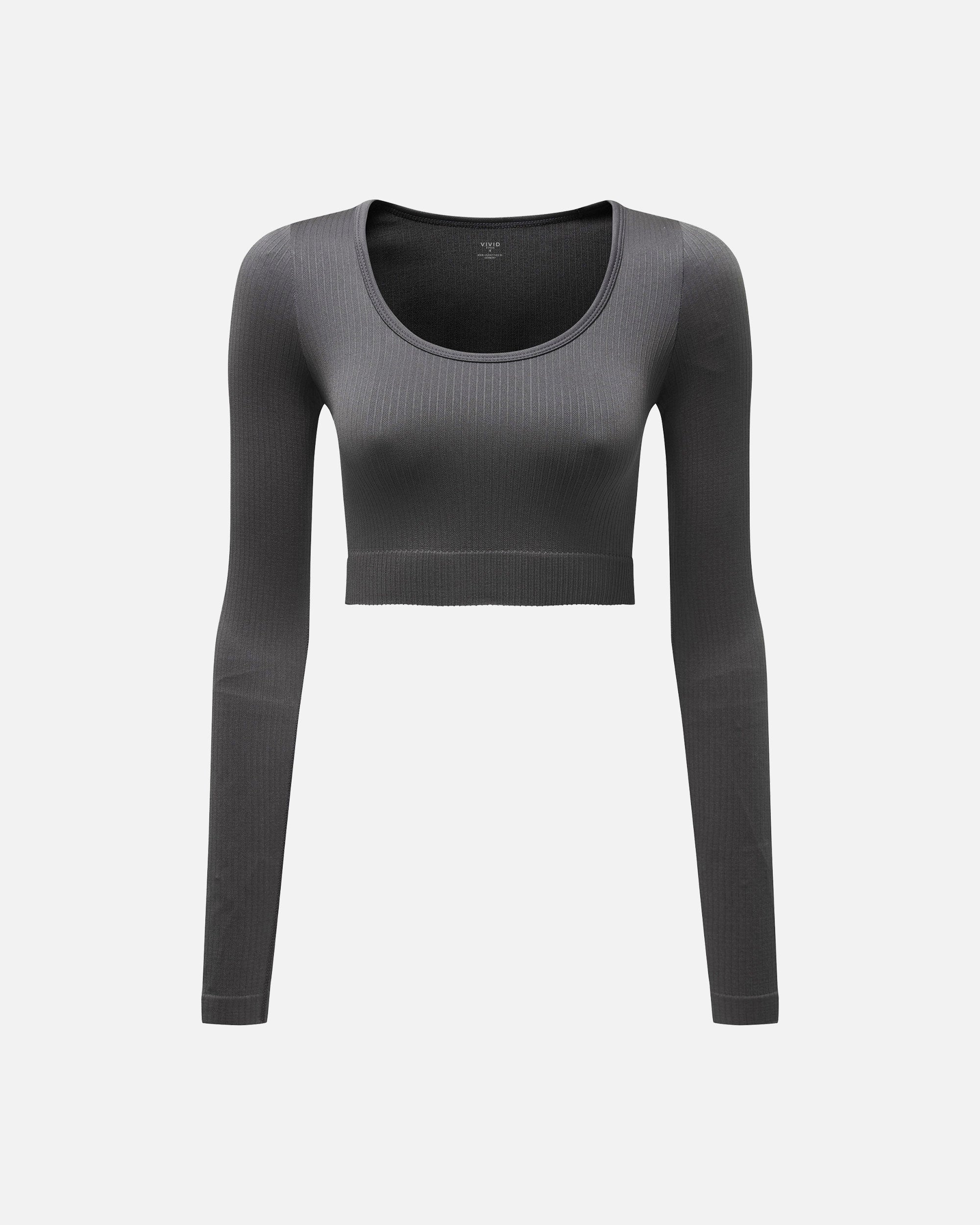 Damen Ribbed Sport Langarmshirt Charcoal von VIVID