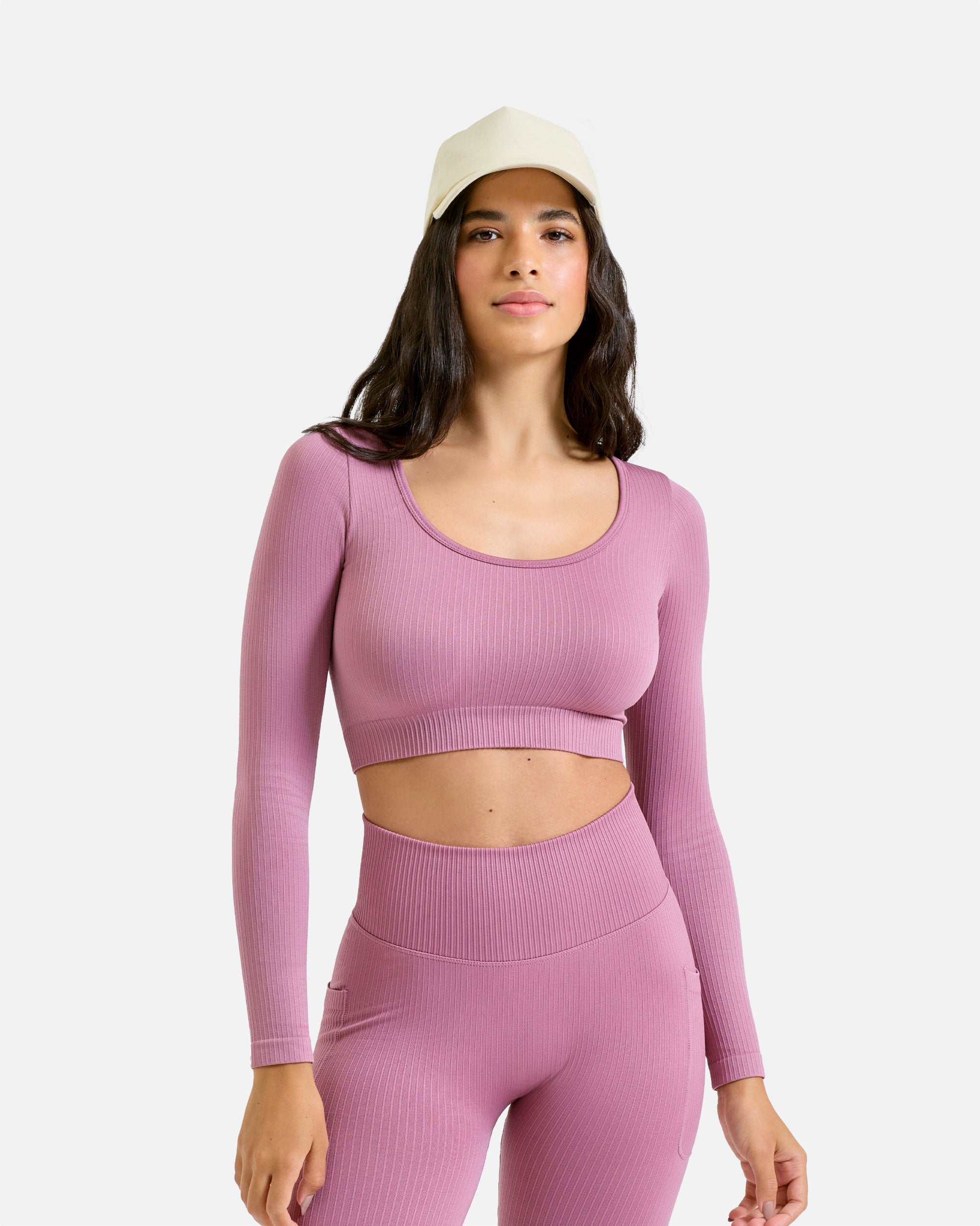 Damen Ribbed Sport Langarmshirt Mauve von VIVID