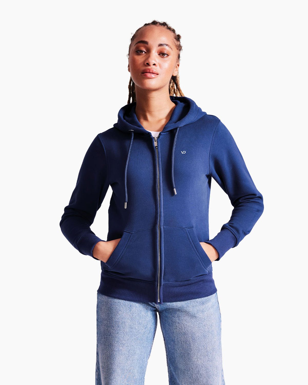 Damen Everyday Zip Kapuzenpullover Navy Blue von V I V I D