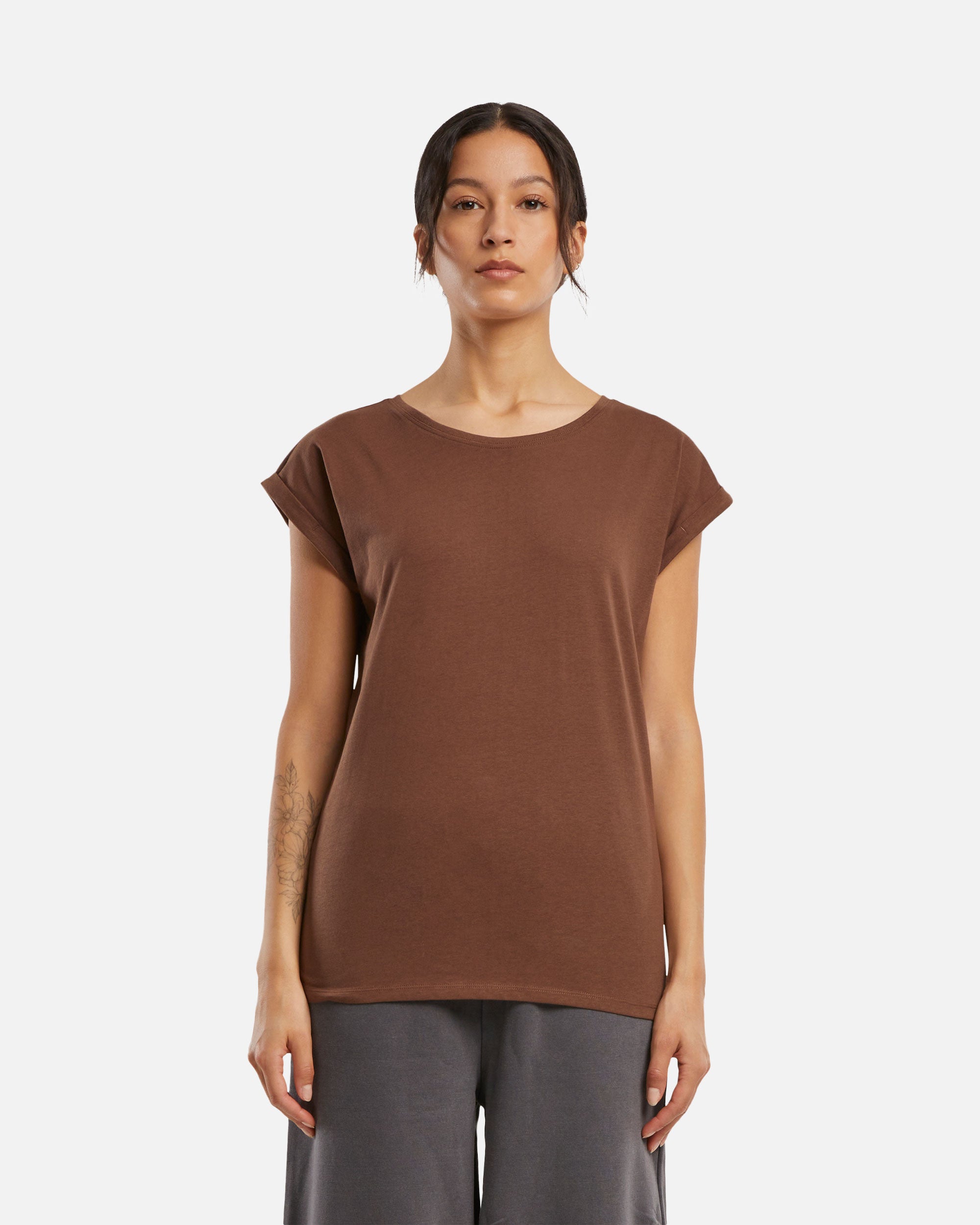 Damen T-Shirt mit verlängerten Schultern Chocolate Brown von VIVID