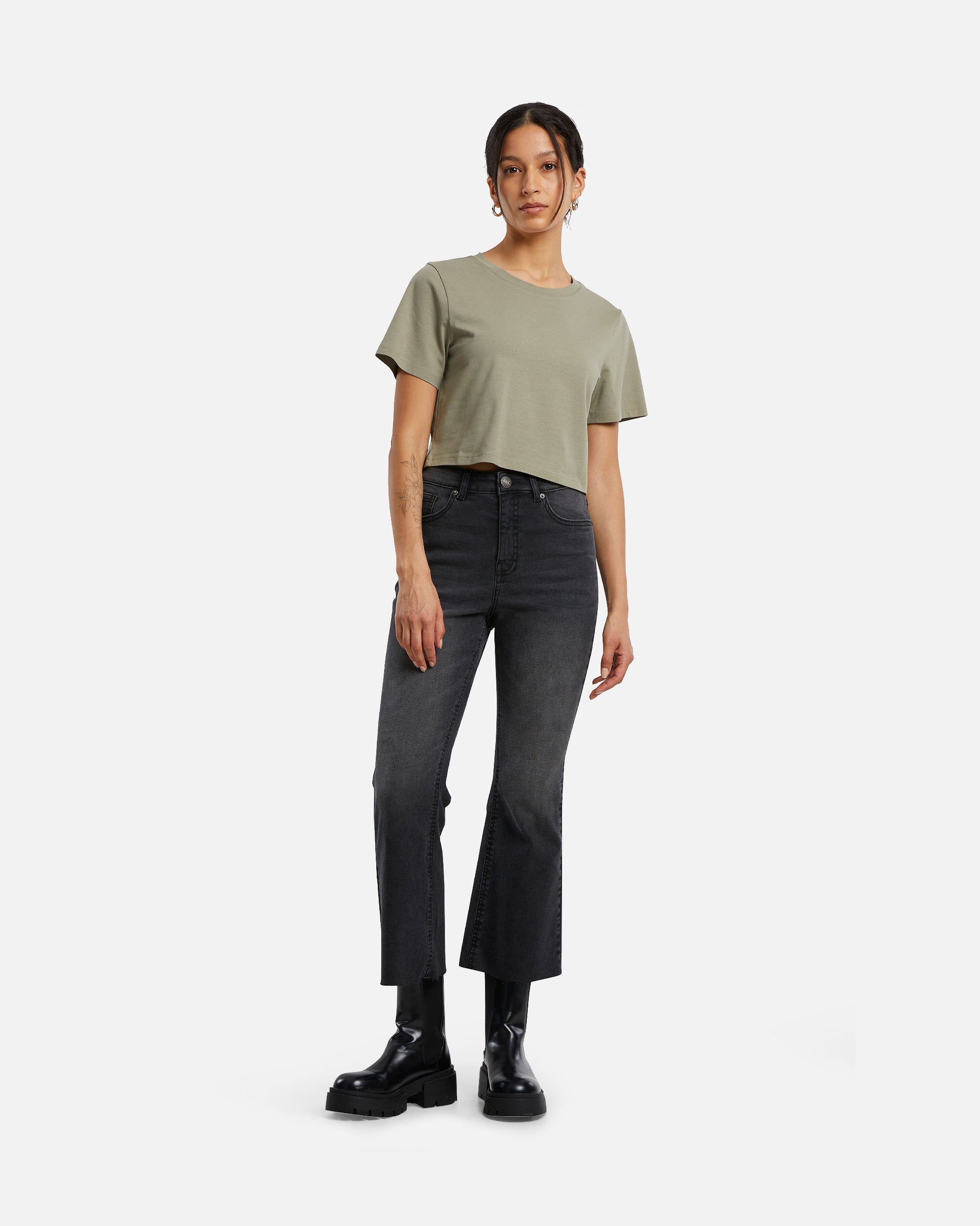 Bauchfreies Damen Basic T-Shirt
