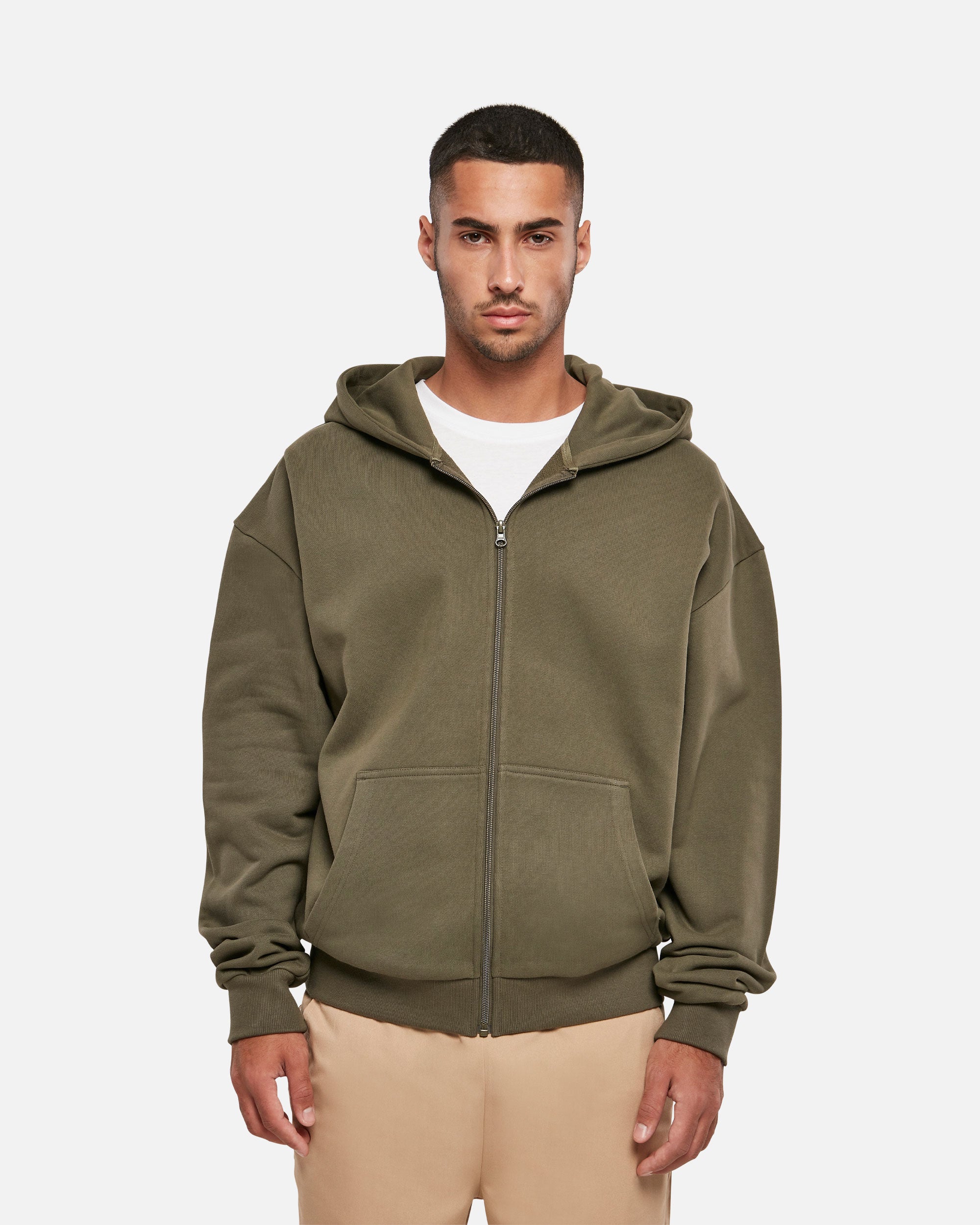 Schwerer Herren Zip Kapuzenpullover Olive von VIVID
