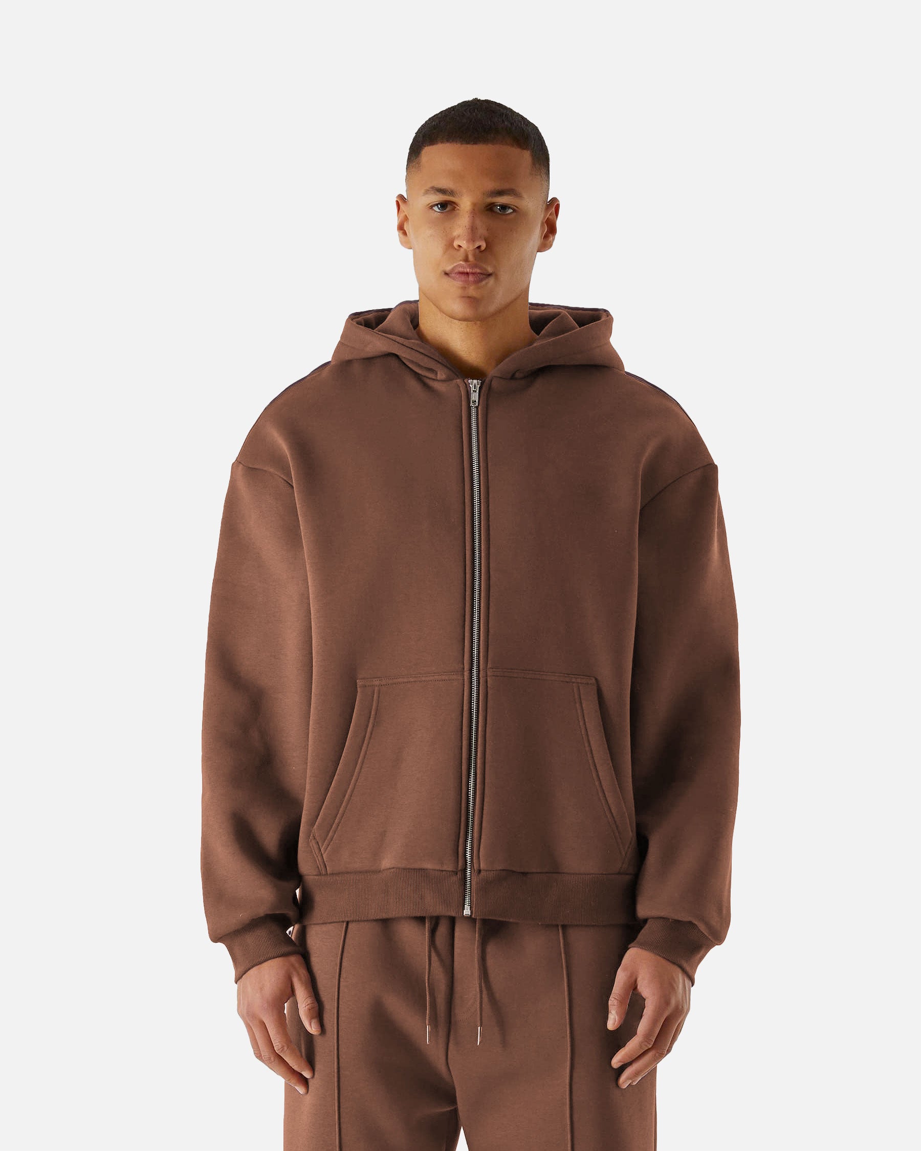 Herren VD Fluffy Zip Kapuzenpullover Chocolate Brown von VIVID
