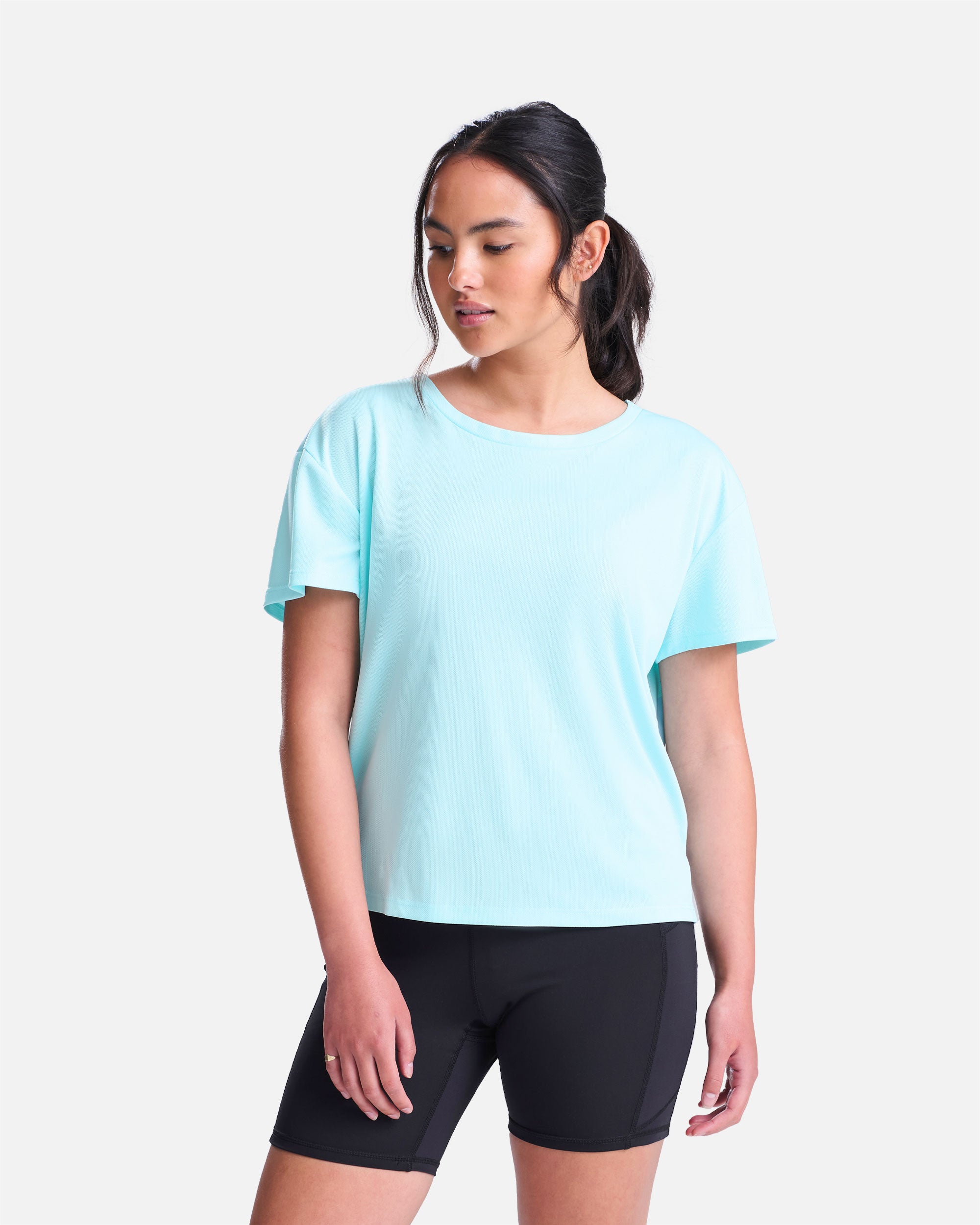 Damen Sport T-Shirt mit offenen Rückendetail Blue Mint von VIVID