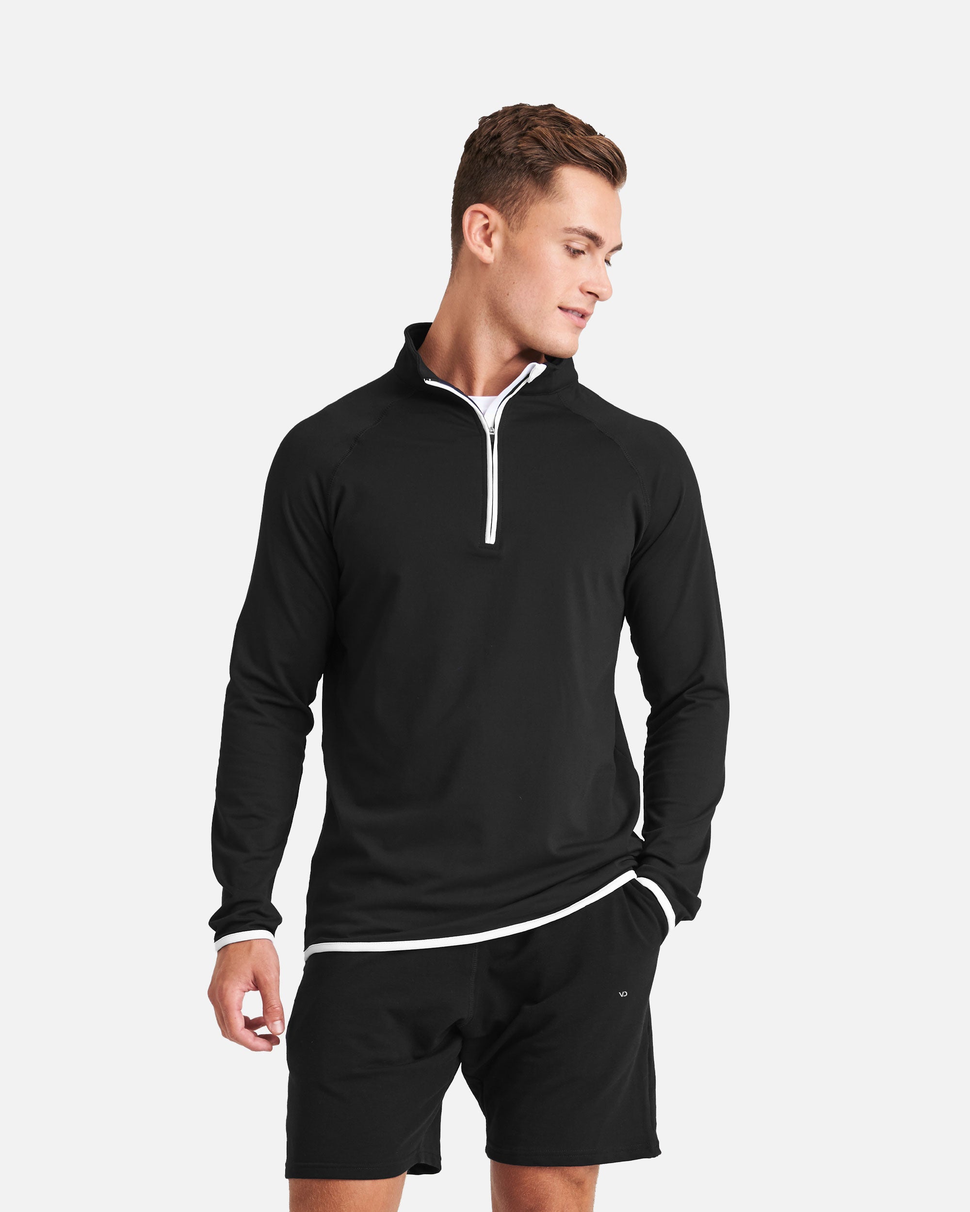 Herren ½ Zip Sport Langarmshirt Black-White von VIVID