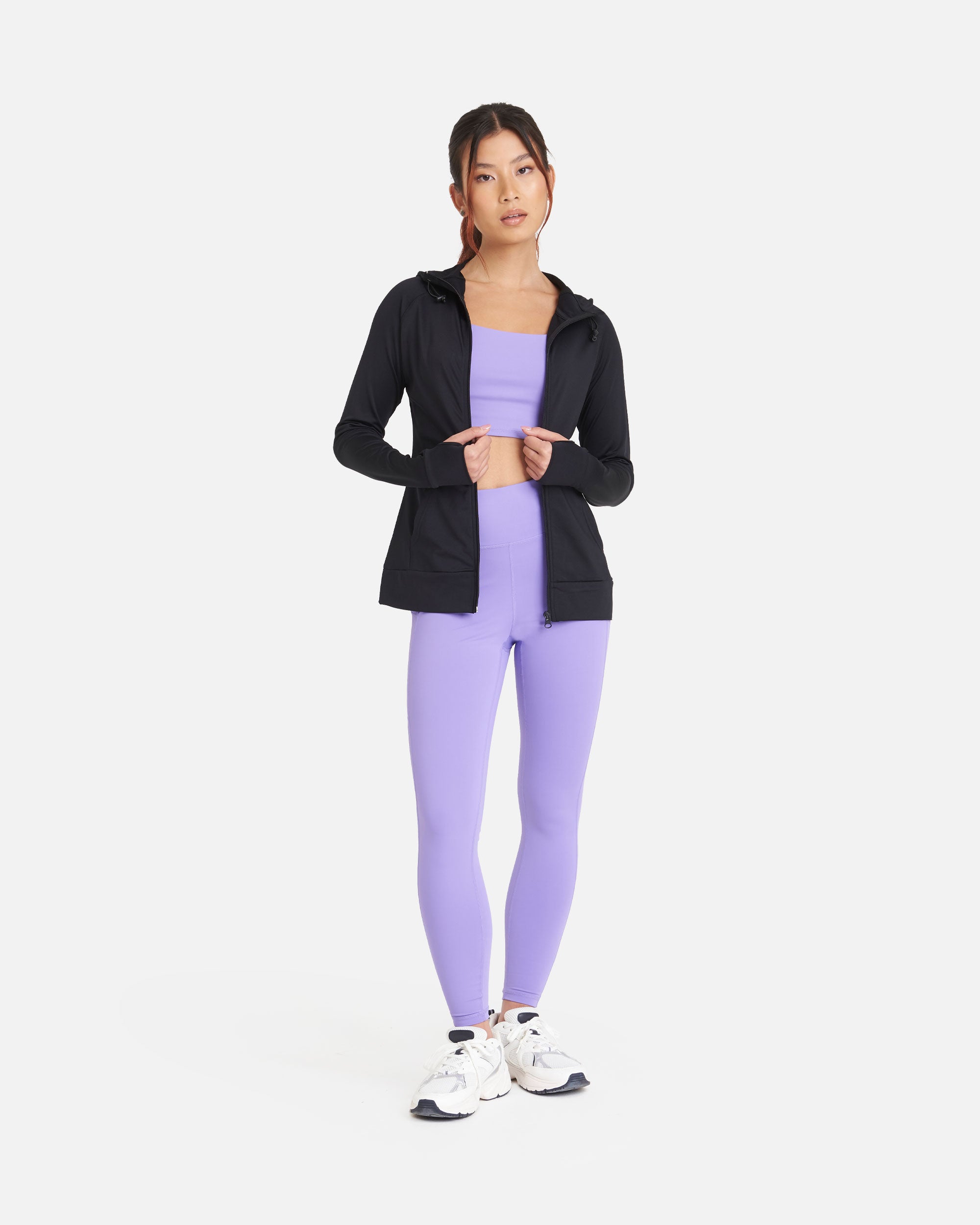 Damen Kontrast Zip Sport Langarmshirt Hoodie
