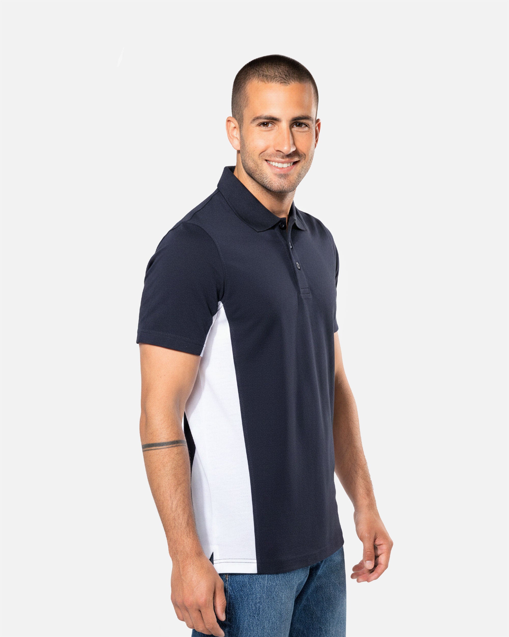 Zweifarbiges Herren Piqué Polo T-Shirt 2.0 Navy Blue-White von VIVID