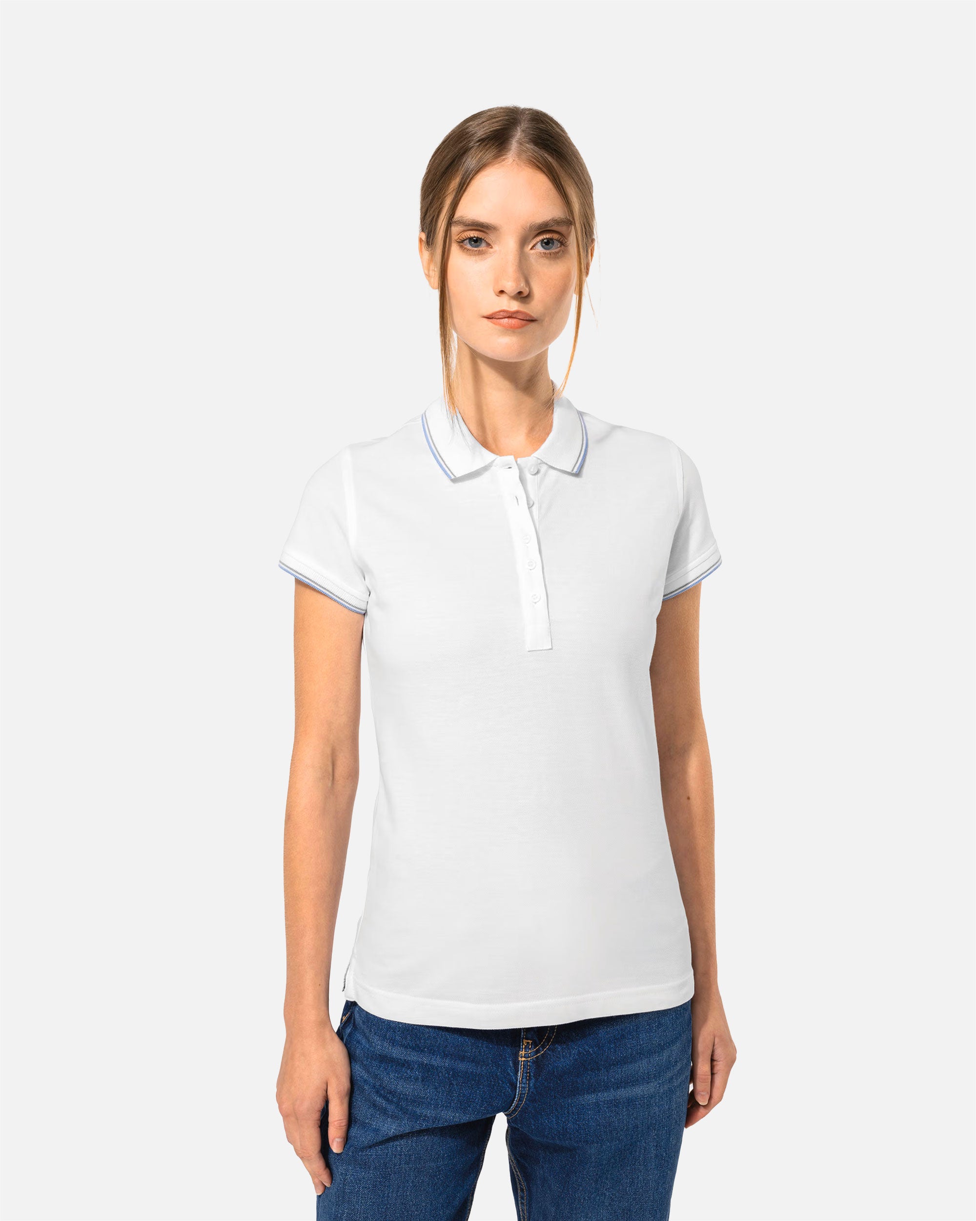 Schweres Damen Piqué Polo T-Shirt mit Kontrastfarben