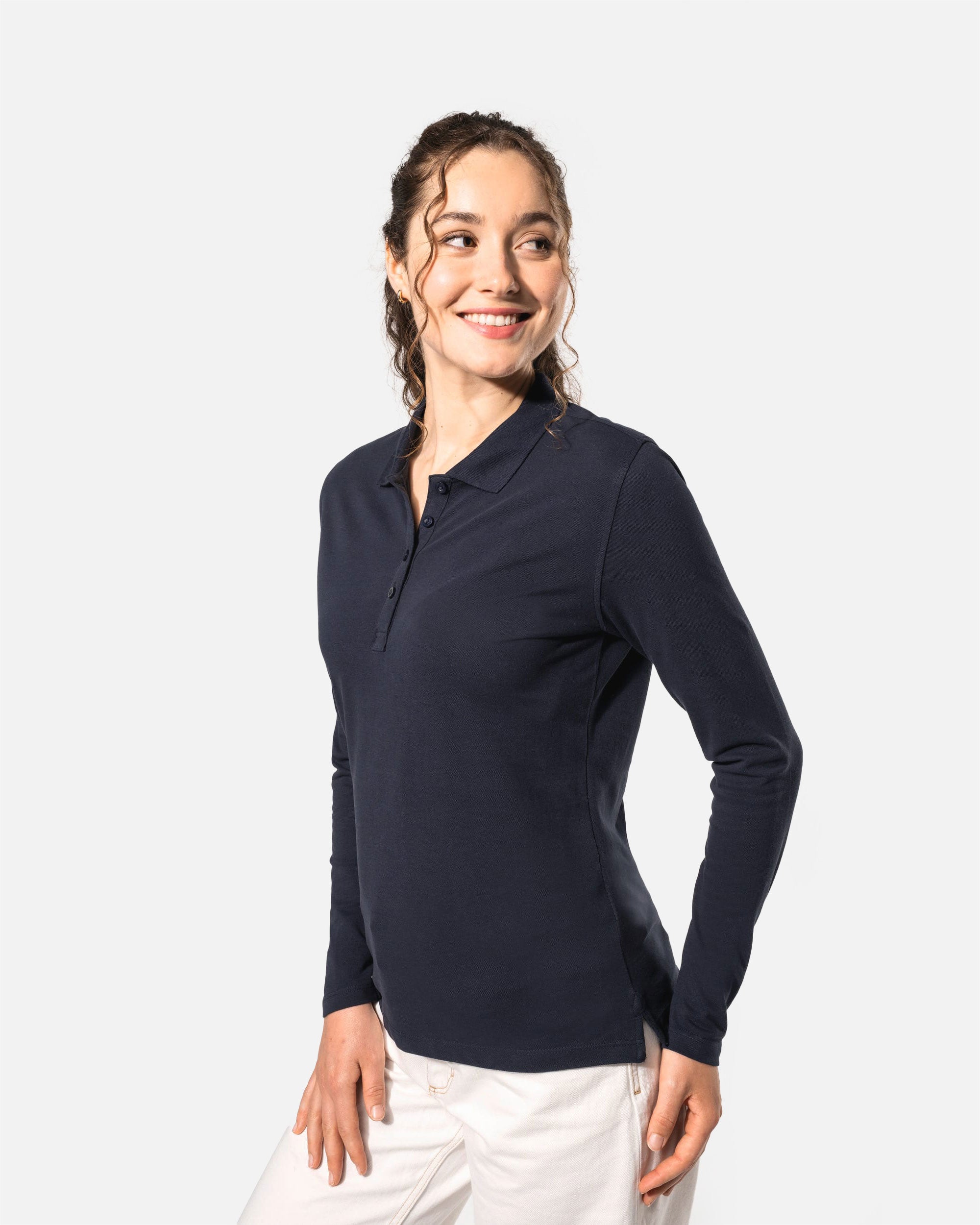Klassisches Damen Piqué Polo Langarmshirt Navy Blue von VIVID