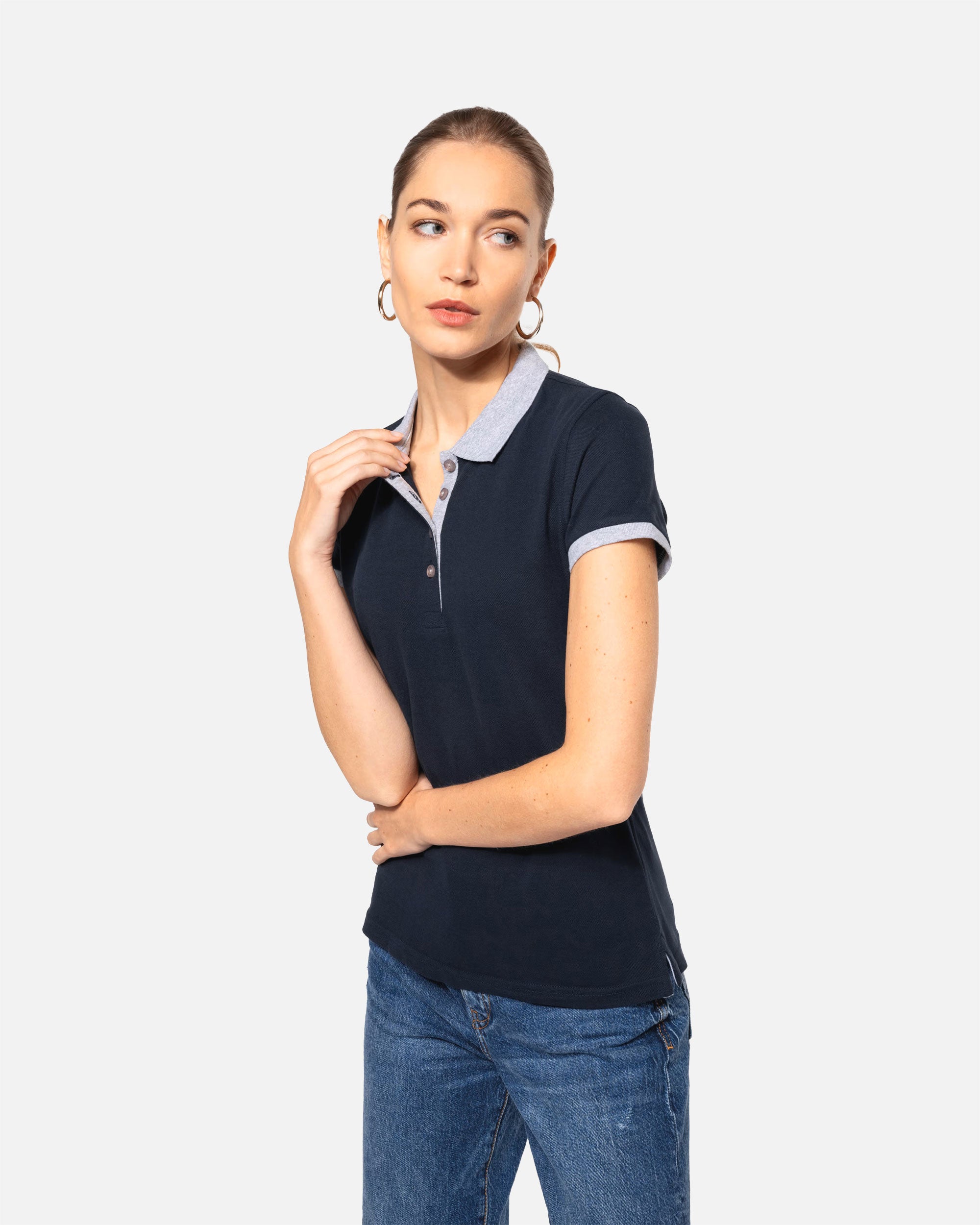 Zweifarbiges Damen Piqué Polo T-Shirt