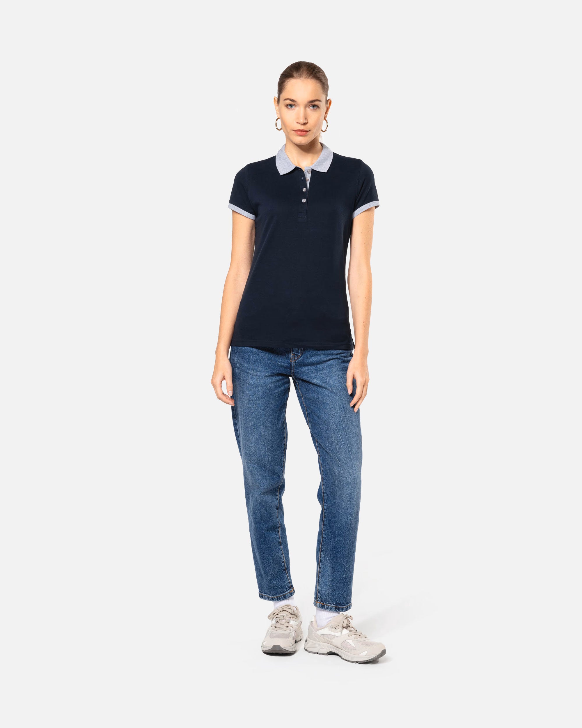 Zweifarbiges Damen Piqué Polo T-Shirt
