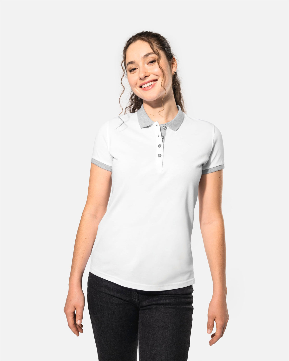 Zweifarbiges Damen Piqué Polo T-Shirt White-Grey von VIVID