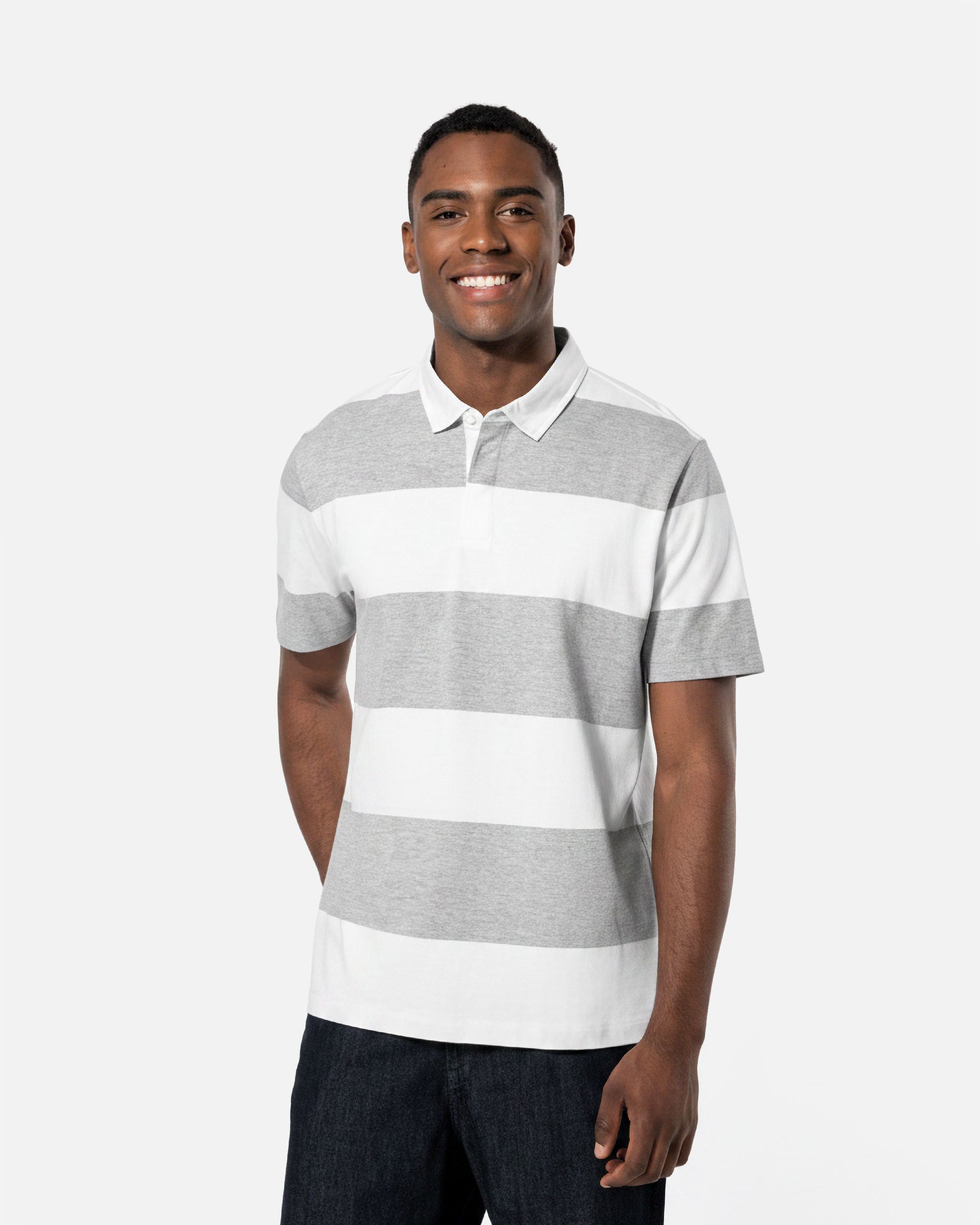 Gestreiftes Unisex Polo T-Shirt Grey-White Stripes von VIVID