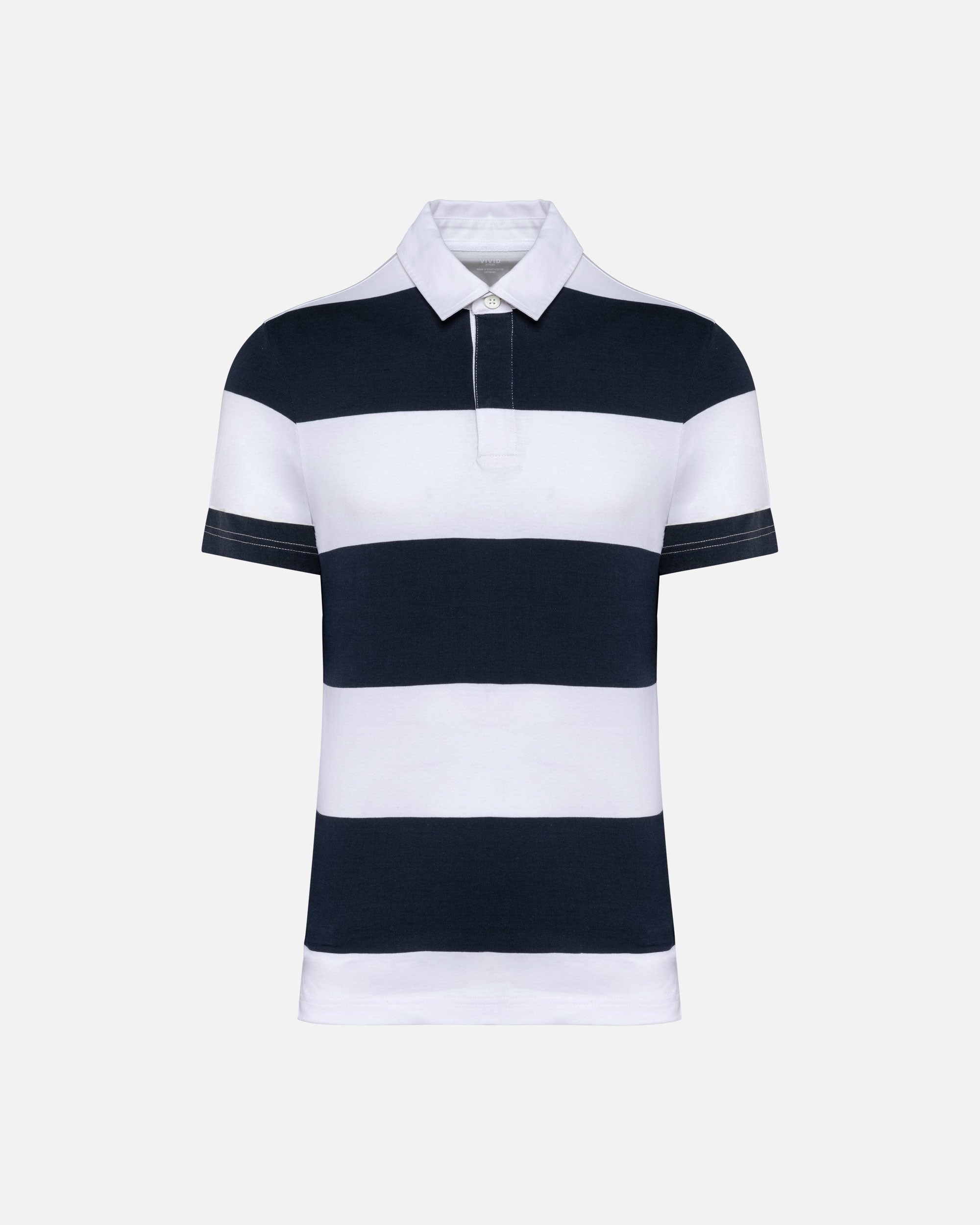 Gestreiftes Unisex Polo T-Shirt Navy-White Stripes von VIVID