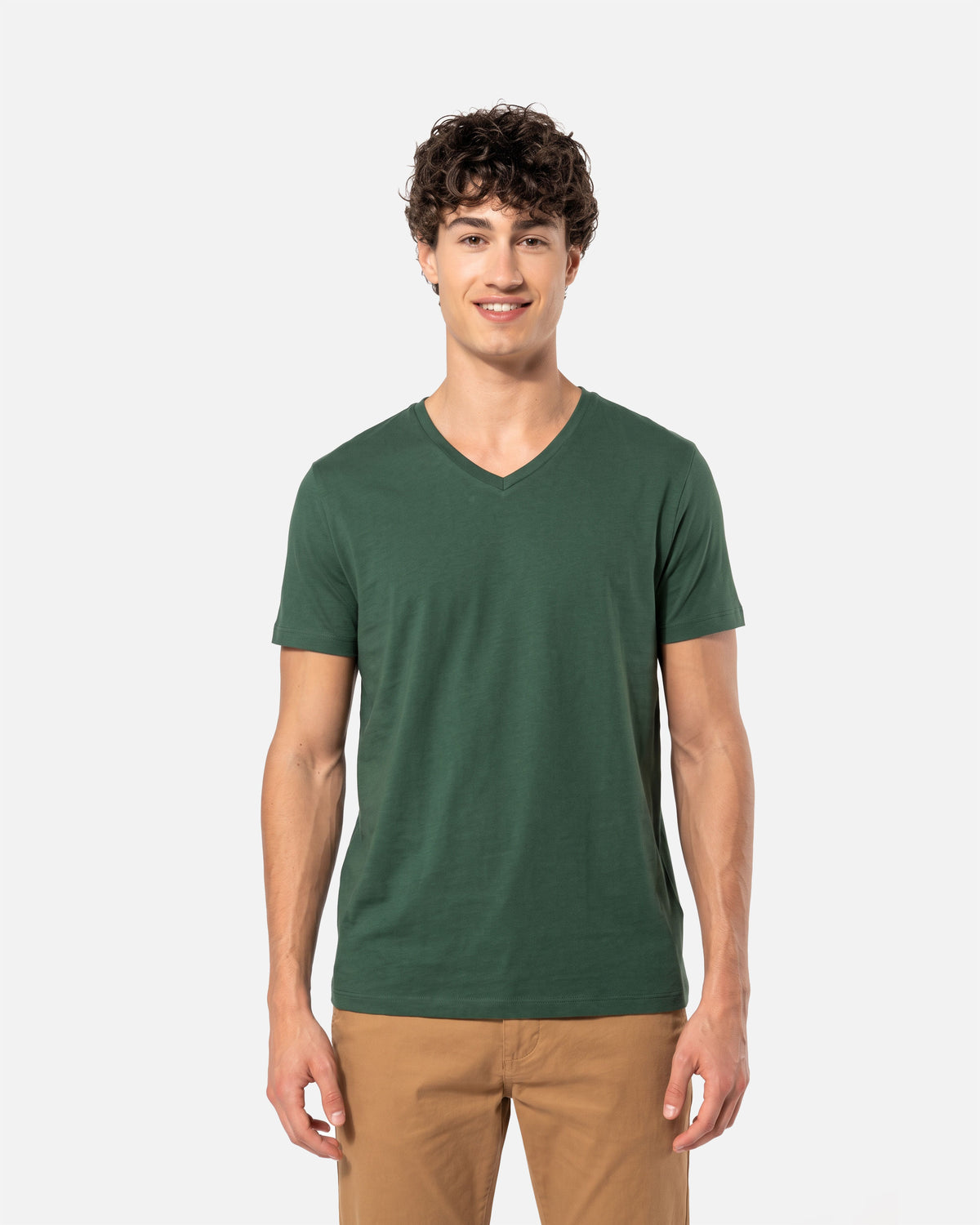 Leichtes Herren Basic T-Shirt mit V-Ausschnitt Forest Green von VIVID