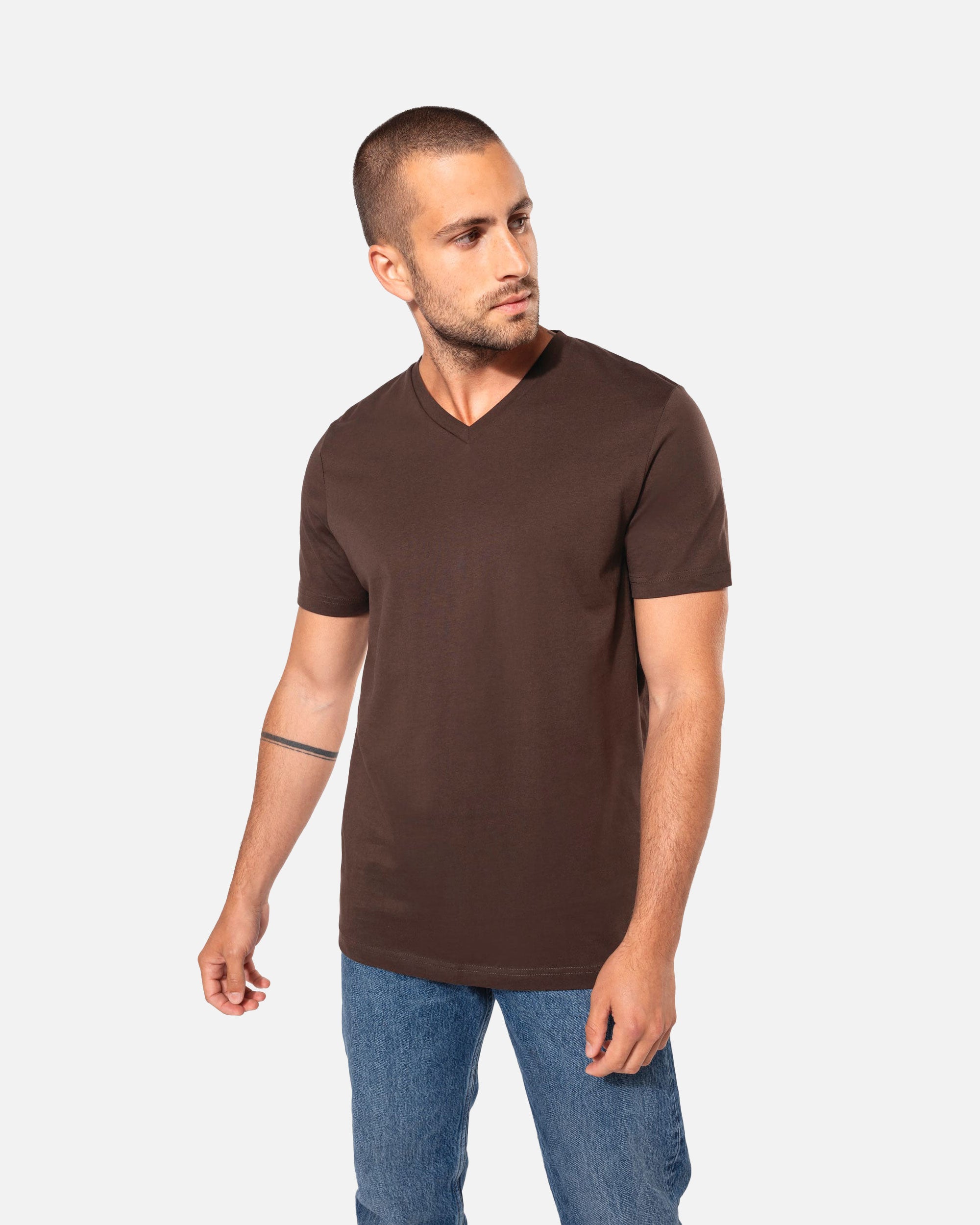 Klassisches Herren Basic T-Shirt mit V-Ausschnitt Chocolate Brown von VIVID