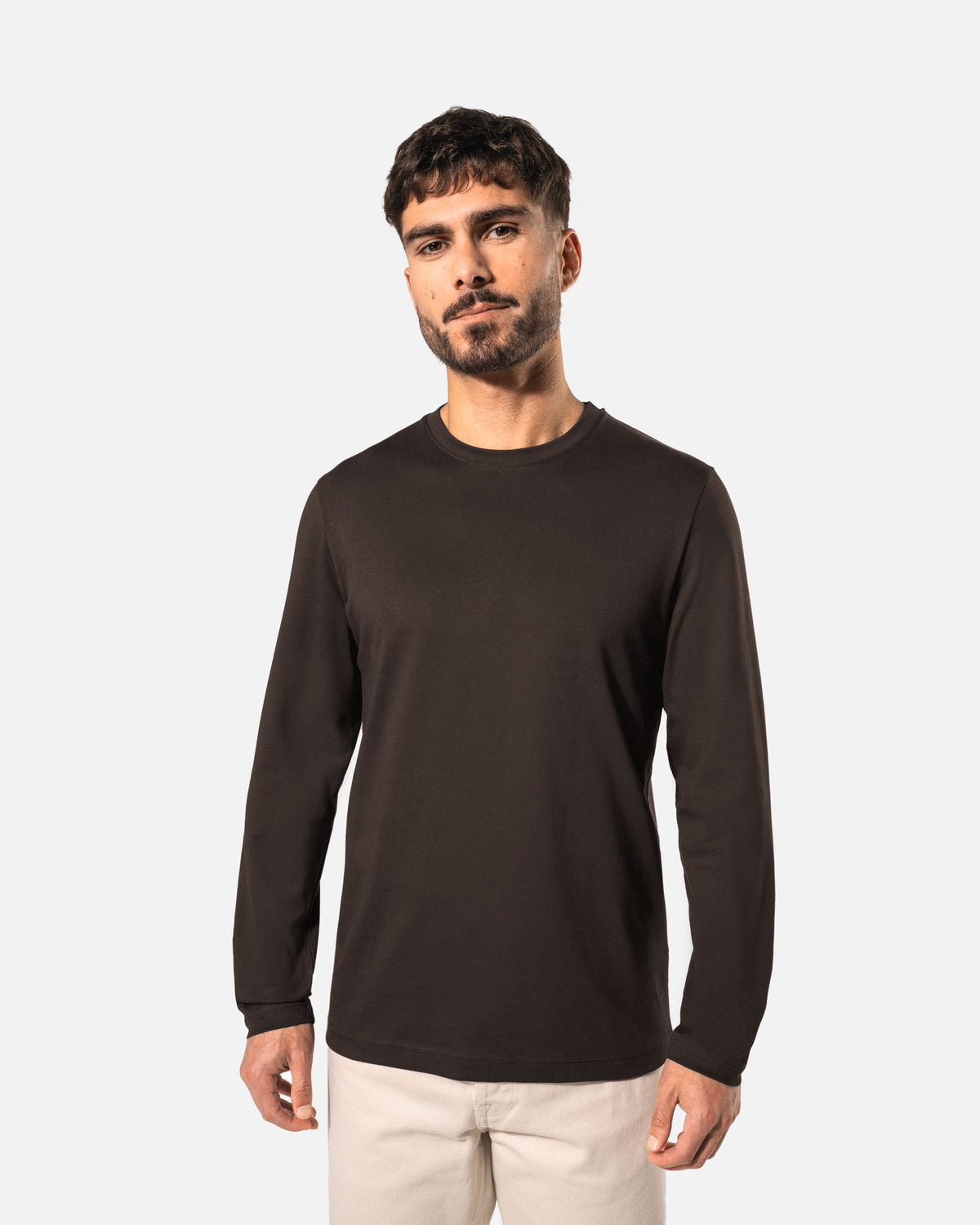 Klassisches Herren Langarmshirt Chocolate Brown von VIVID