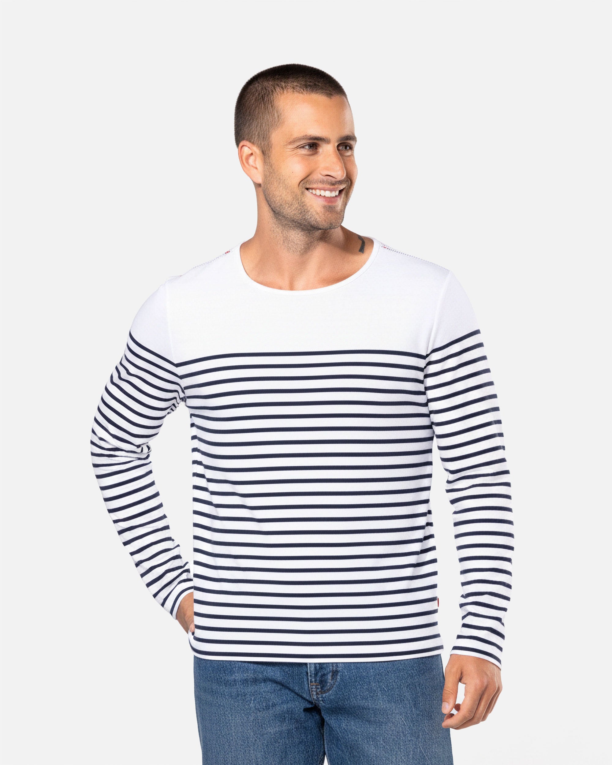 Herren Langarmshirt im Marine-Look White-Navy Stripes von VIVID