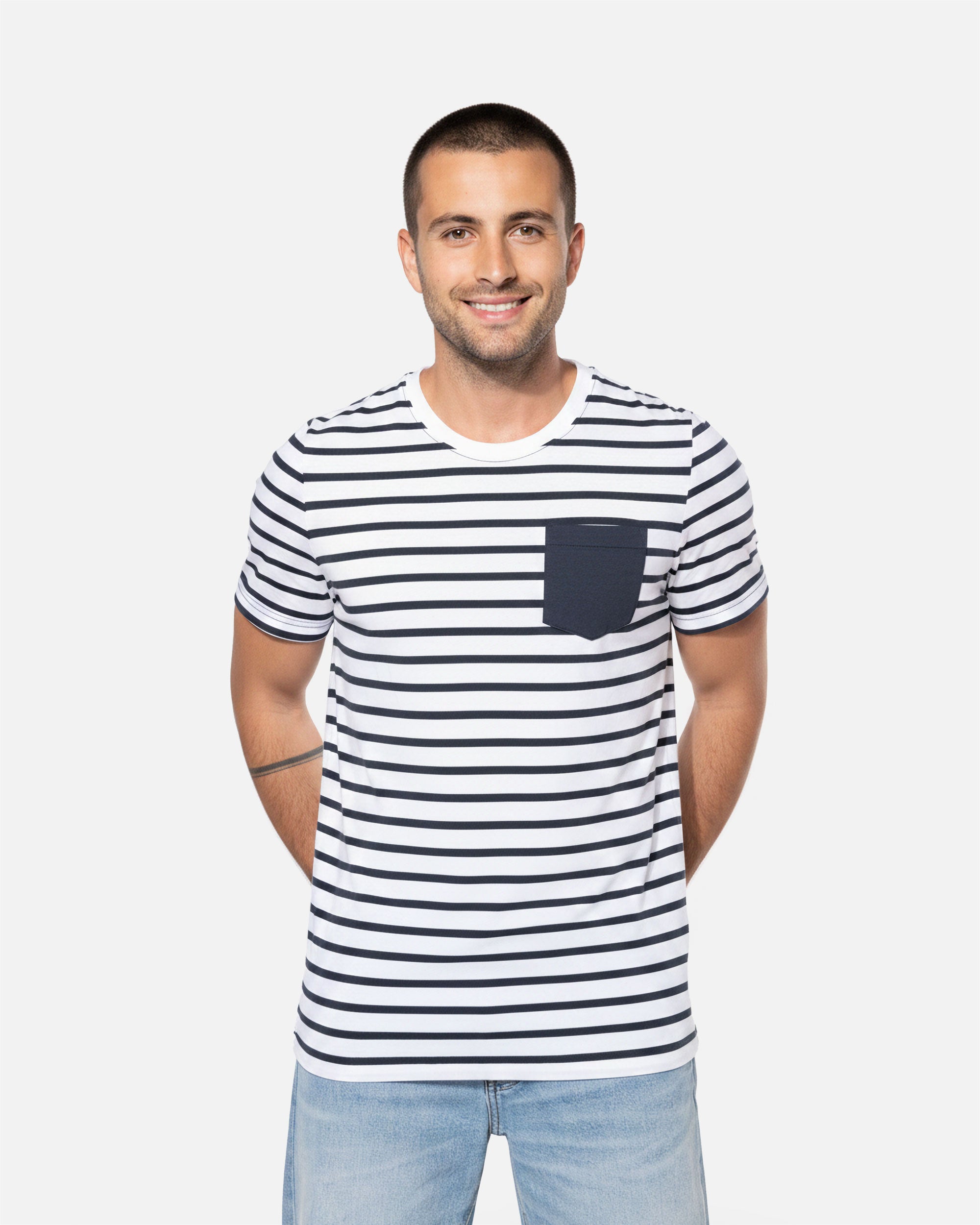 Herren T-Shirt im Marine-Look mit Tasche White-Navy Stripes von VIVID