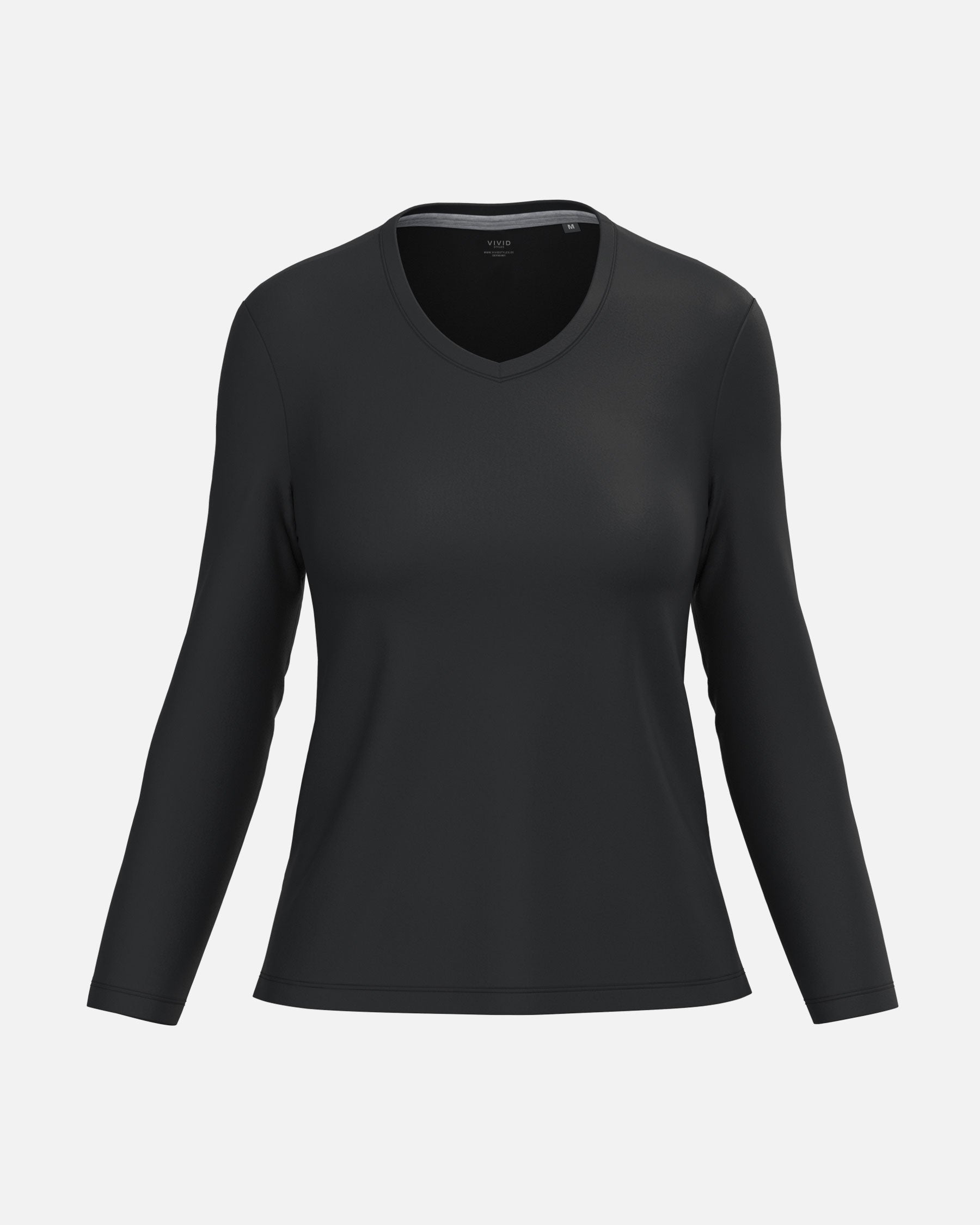 Klassisches Damen Langarmshirt mit V-Ausschnitt Black von VIVID