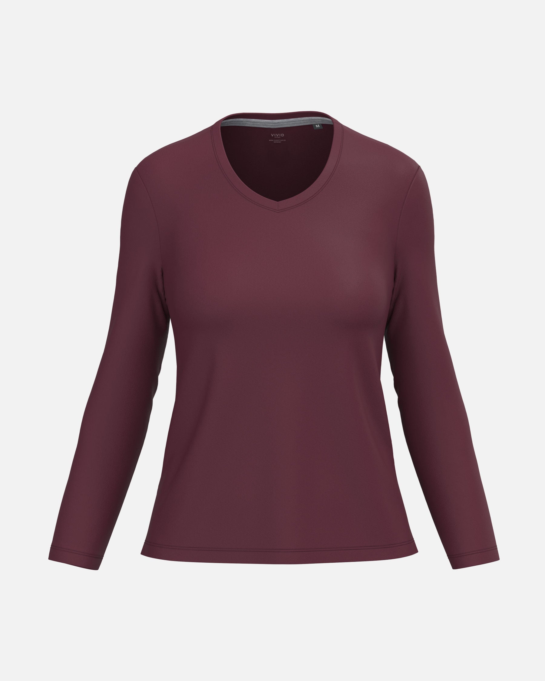 Klassisches Damen Langarmshirt mit V-Ausschnitt Burgundy von VIVID