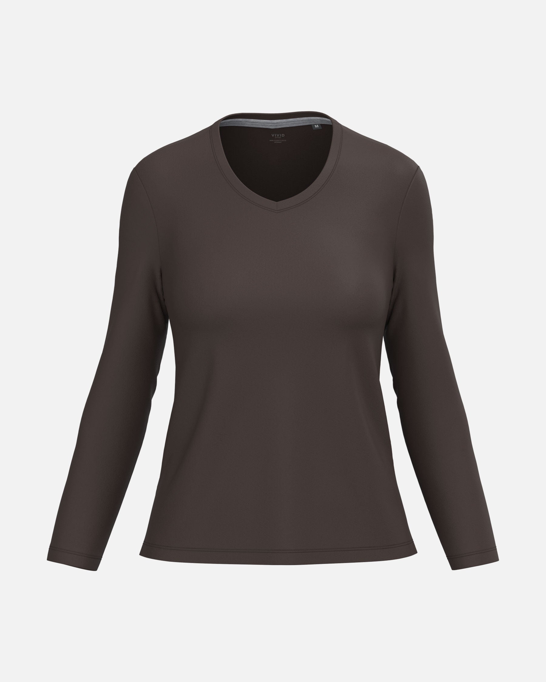 Klassisches Damen Langarmshirt mit V-Ausschnitt Chocolate Brown von VIVID