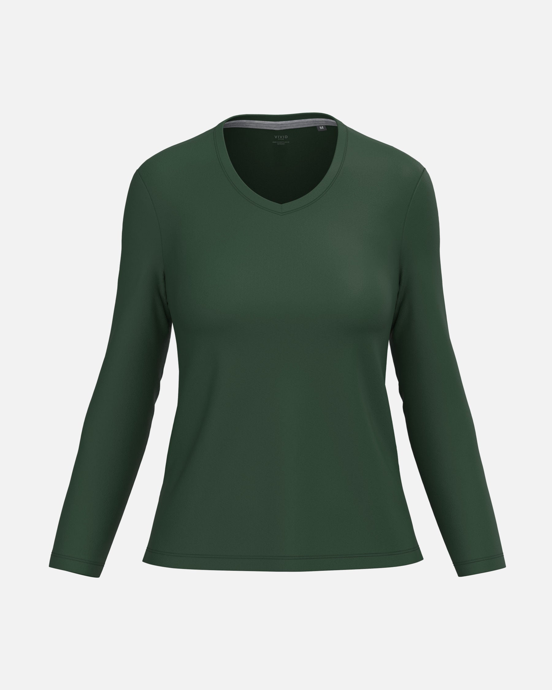 Klassisches Damen Langarmshirt mit V-Ausschnitt Forest Green von VIVID