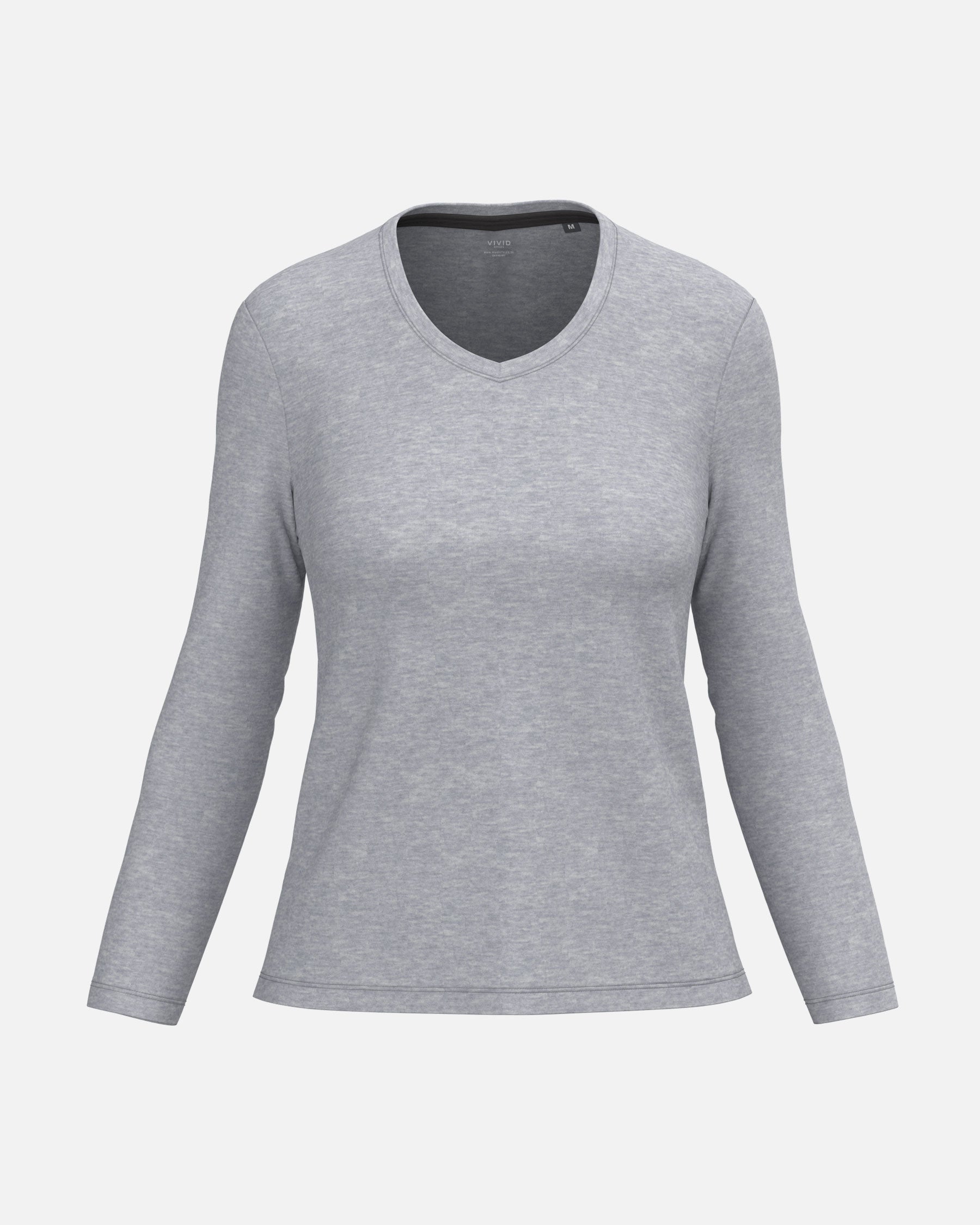 Klassisches Damen Langarmshirt mit V-Ausschnitt Grey Heather von VIVID