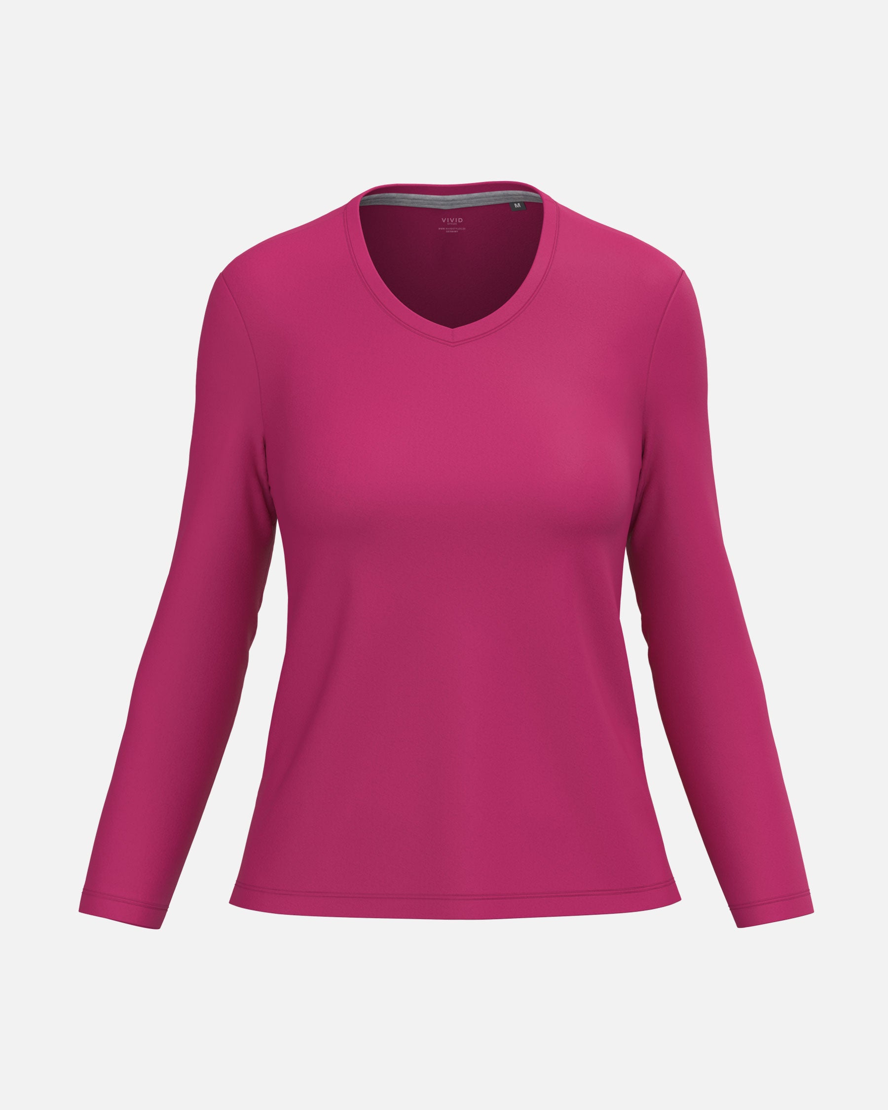 Klassisches Damen Langarmshirt mit V-Ausschnitt Hot Pink von VIVID