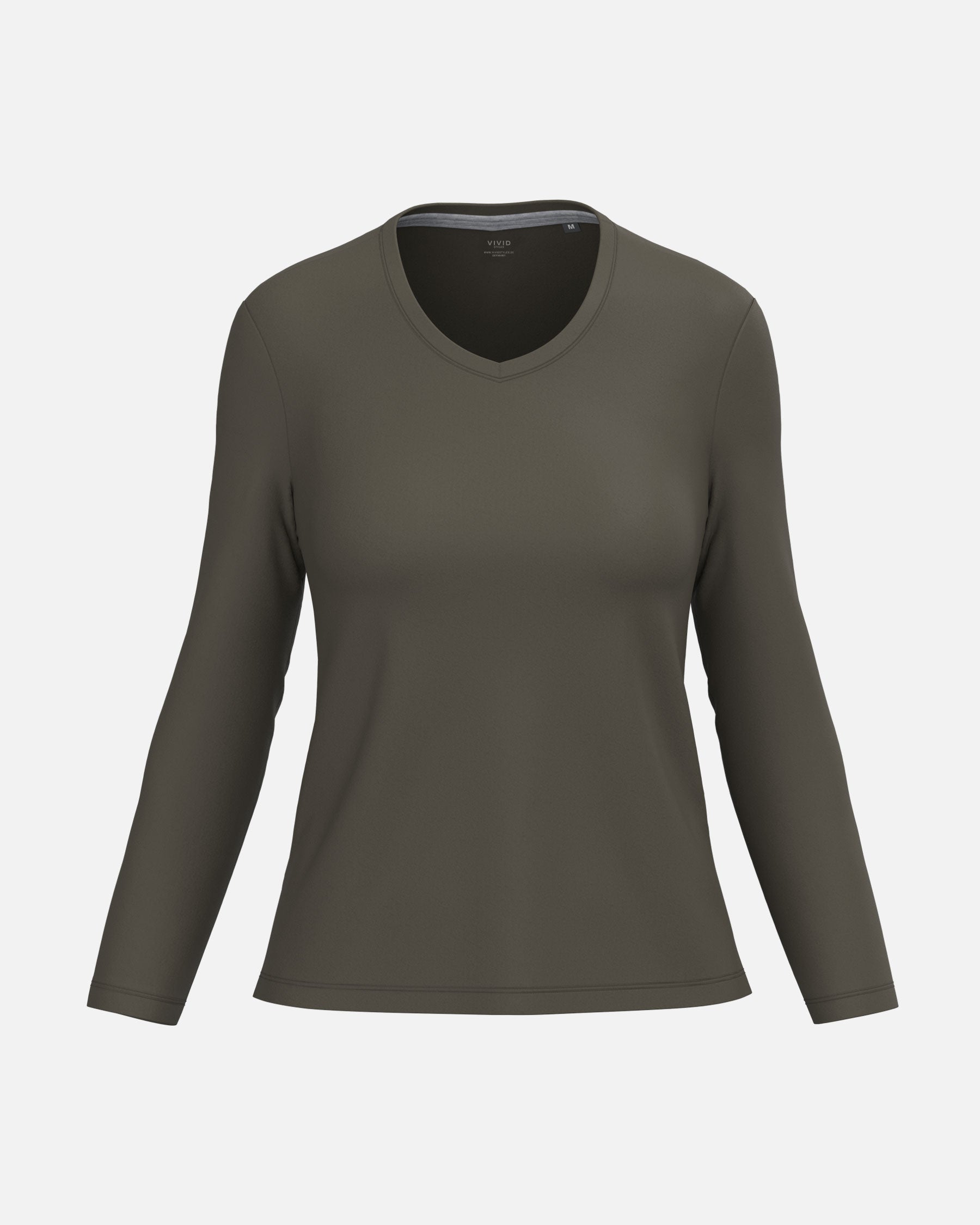 Klassisches Damen Langarmshirt mit V-Ausschnitt Khaki von VIVID