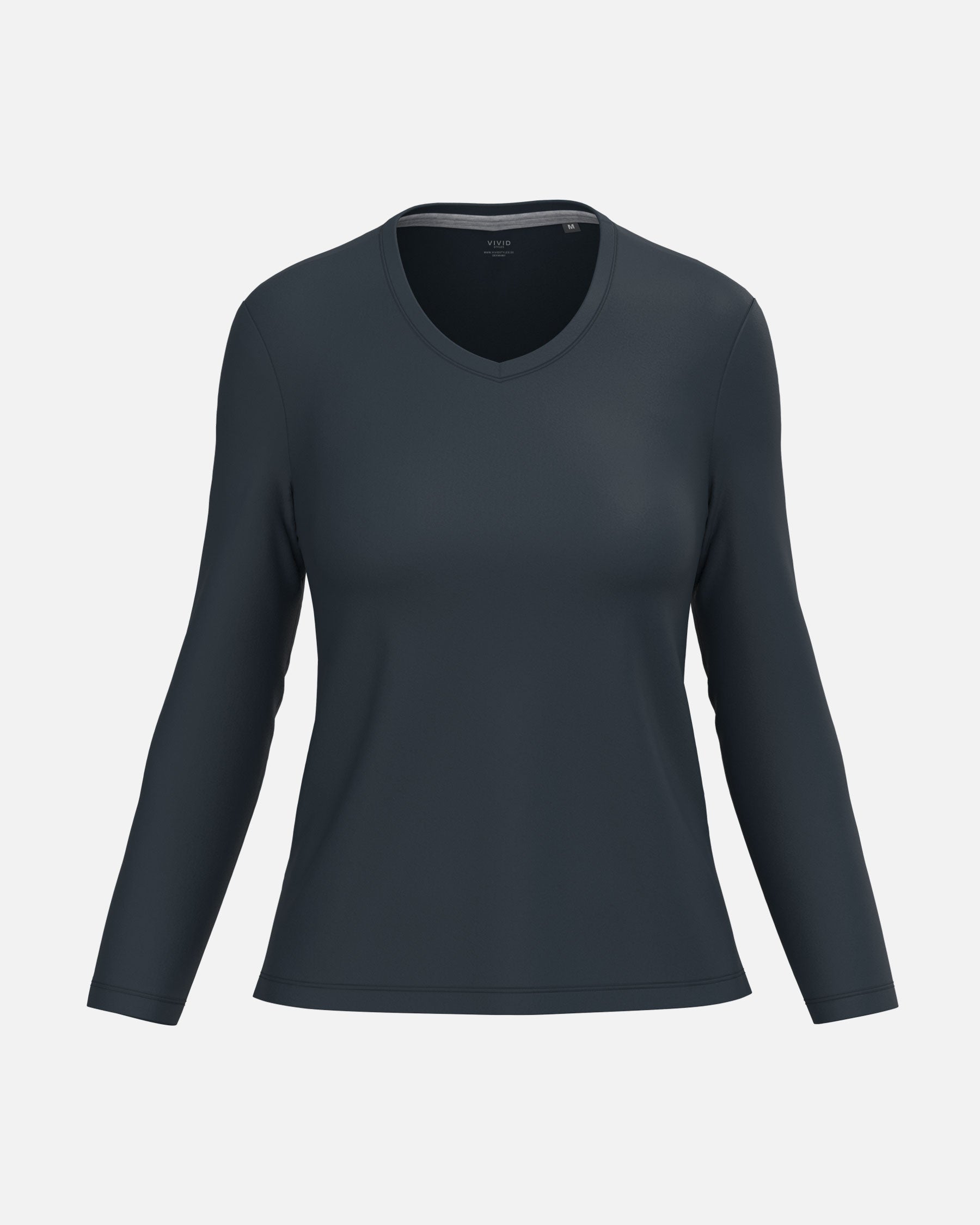 Klassisches Damen Langarmshirt mit V-Ausschnitt Navy Blue von VIVID