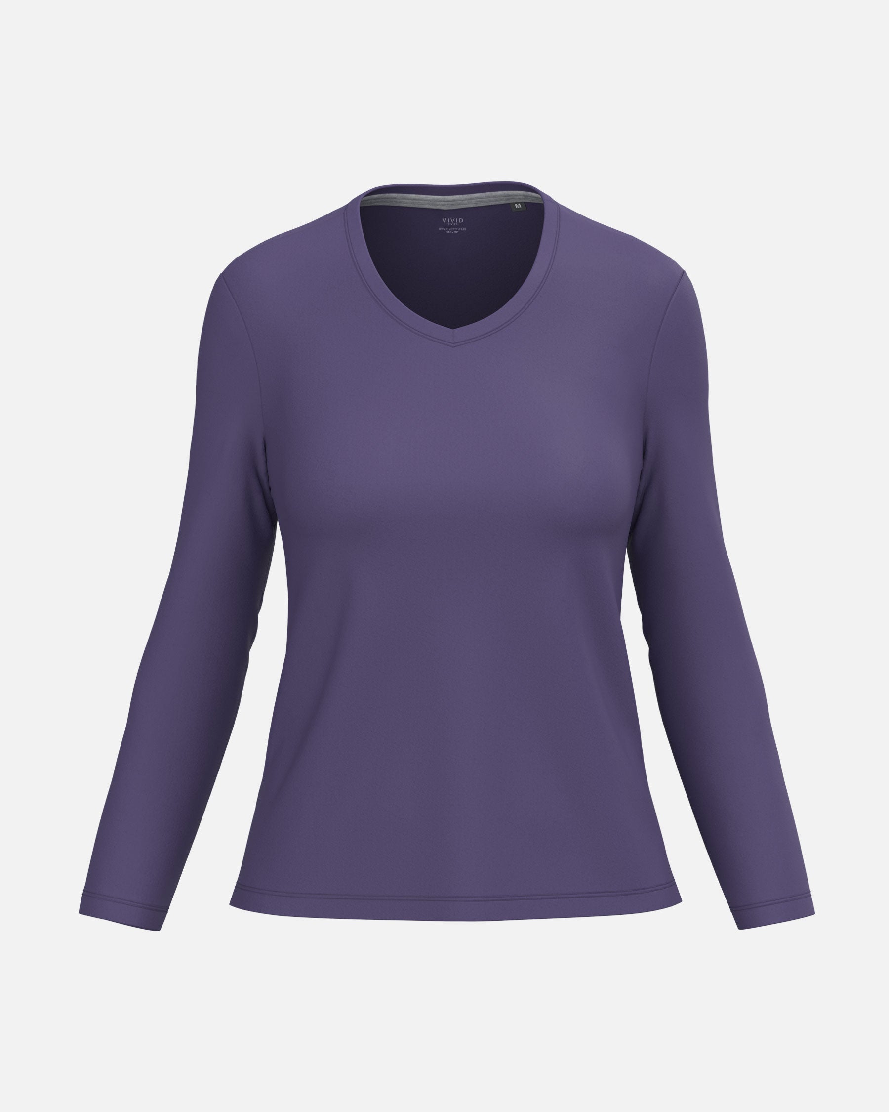 Klassisches Damen Langarmshirt mit V-Ausschnitt Purple von VIVID