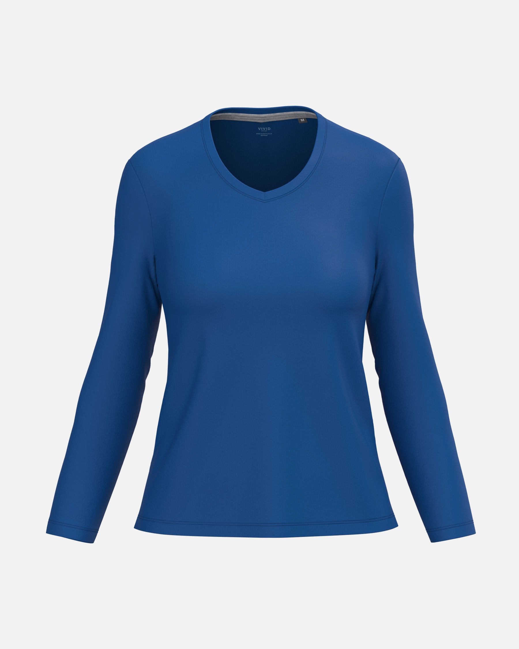 Klassisches Damen Langarmshirt mit V-Ausschnitt Royal Blue von VIVID