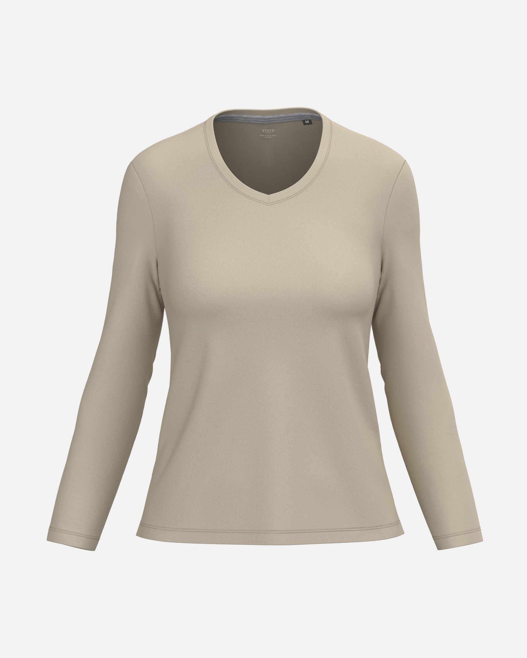 Klassisches Damen Langarmshirt mit V-Ausschnitt Desert Sand von VIVID