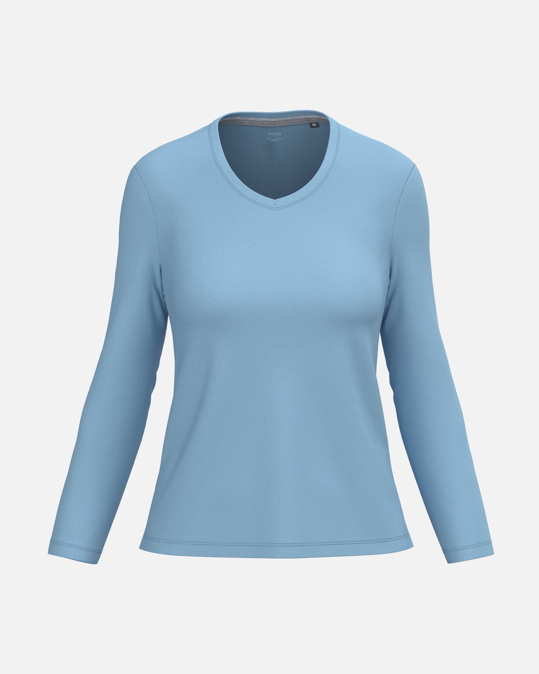 Klassisches Damen Langarmshirt mit V-Ausschnitt Sky Blue von VIVID