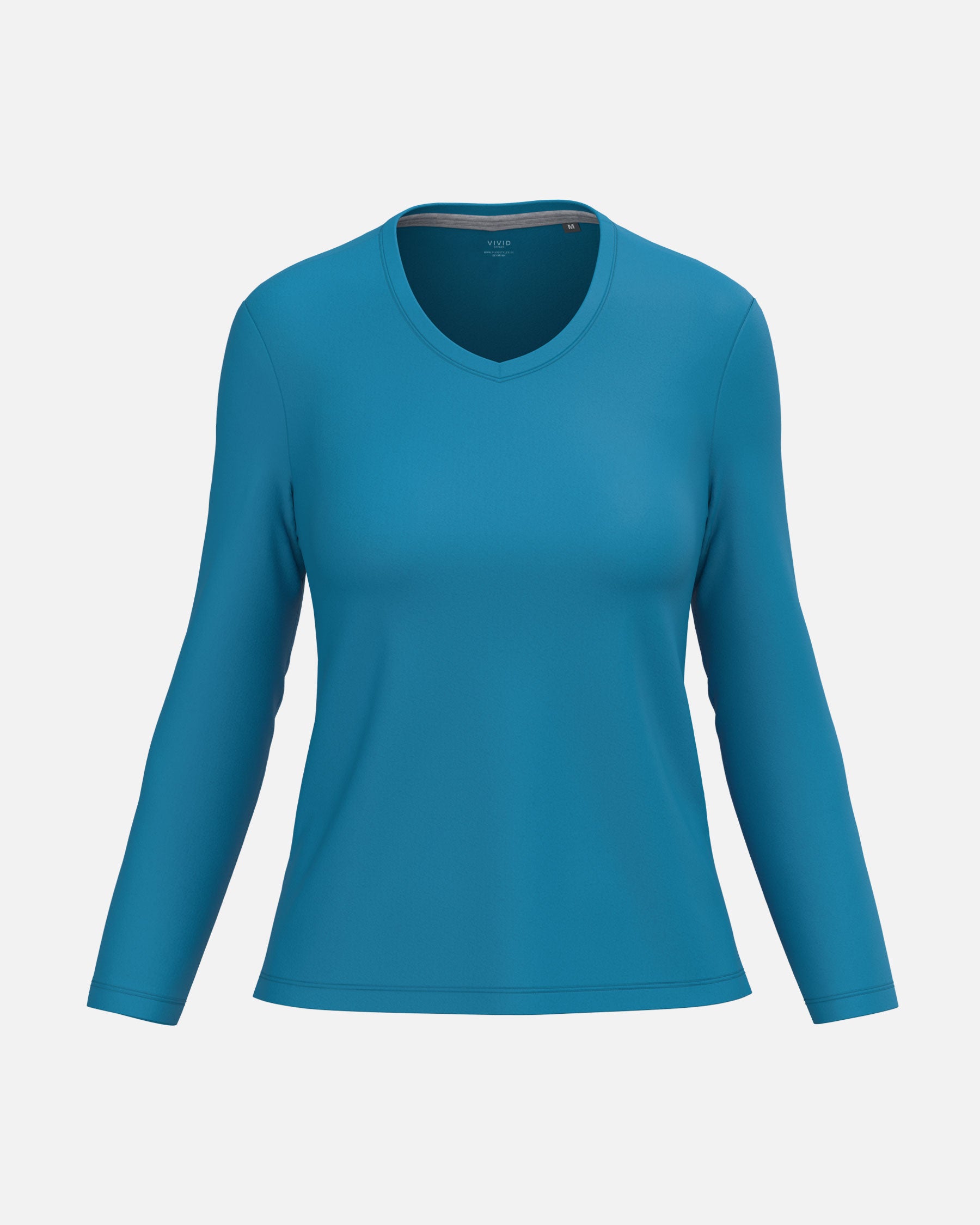 Klassisches Damen Langarmshirt mit V-Ausschnitt Tropical Blue von VIVID